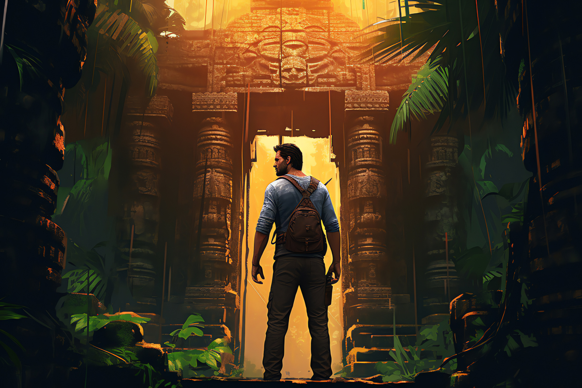 Uncharted adventure, Nathan Drake, ruins exploration, hidden treasure, South American relics, HD Desktop Image