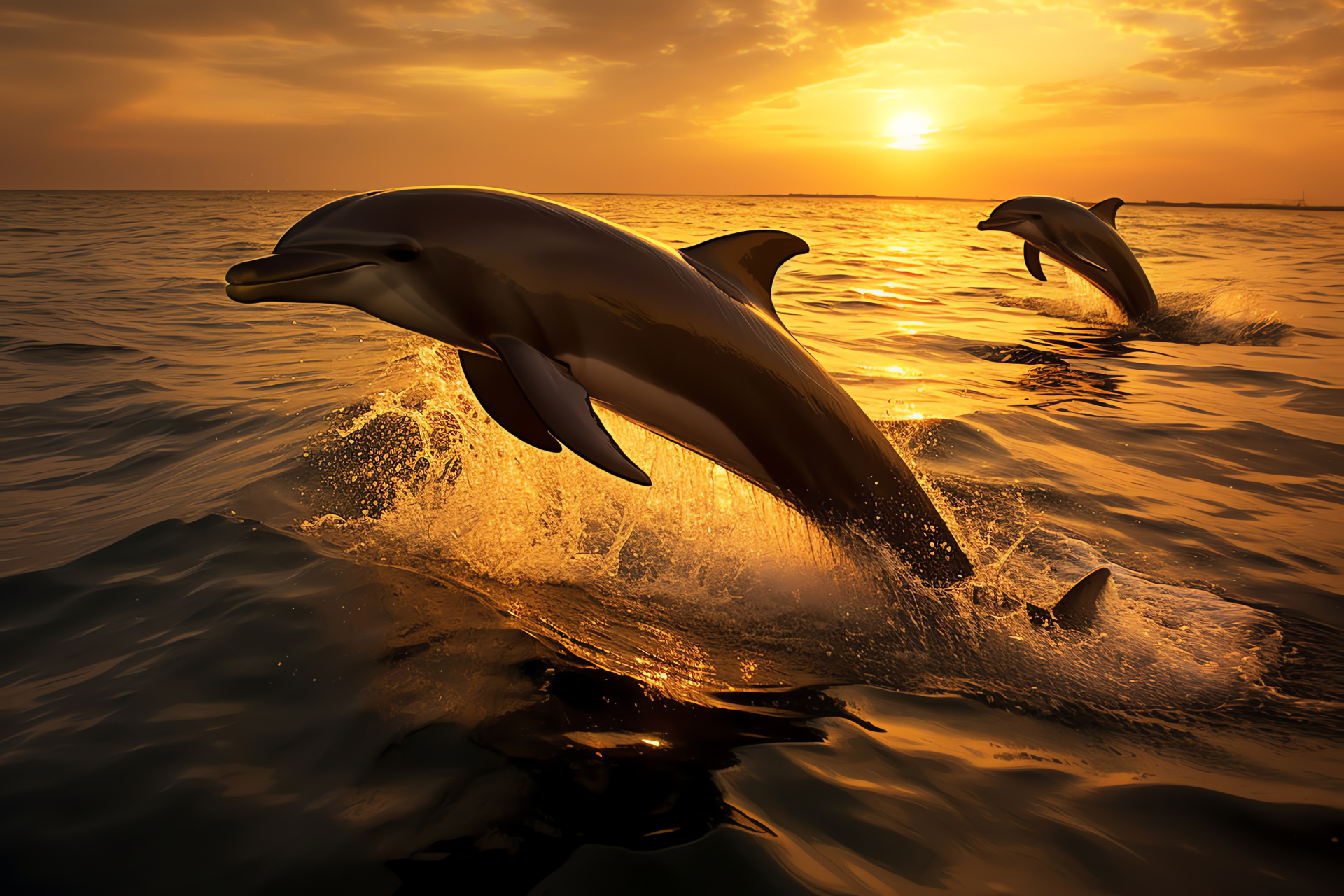 Tropical dolphins, Graceful underwater mammals, Sheen aquatic skin, Maldives marine locale, Duo swim, HD Desktop Image