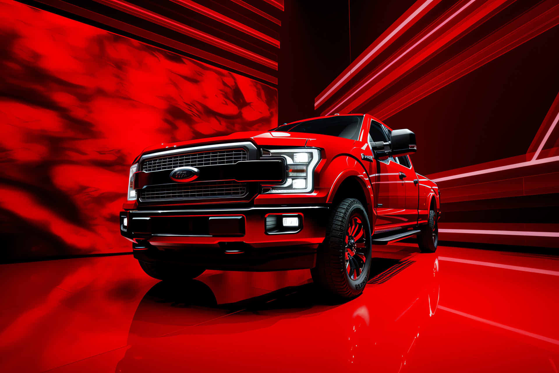 Powerstroke prowess, engine guru, expansive shot, monochrome crimson, fervent intensity, HD Desktop Wallpaper