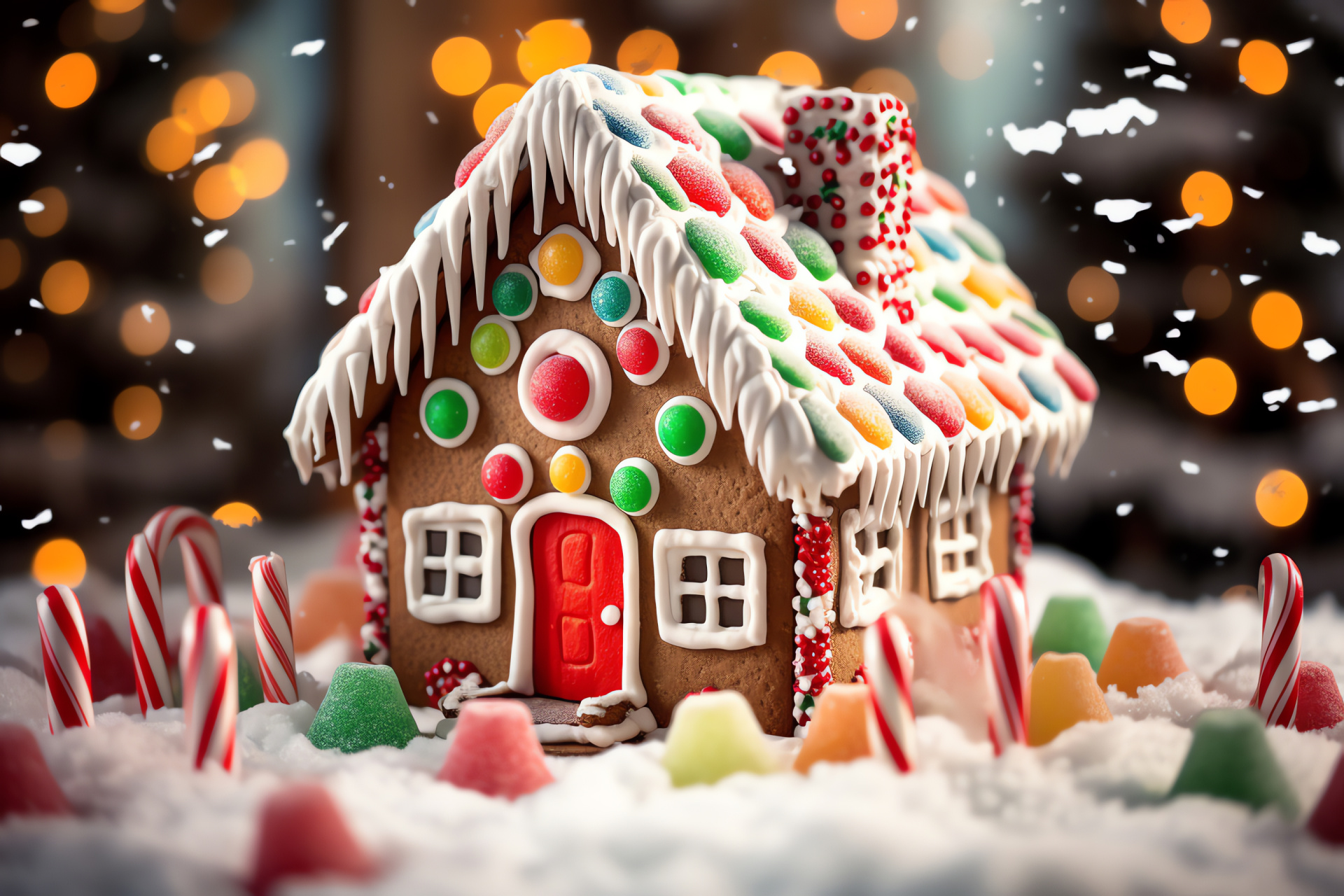 Confectionery miniature, festive glazing, peppermint sticks, sweet embellishments, cocoa framework, HD Desktop Wallpaper