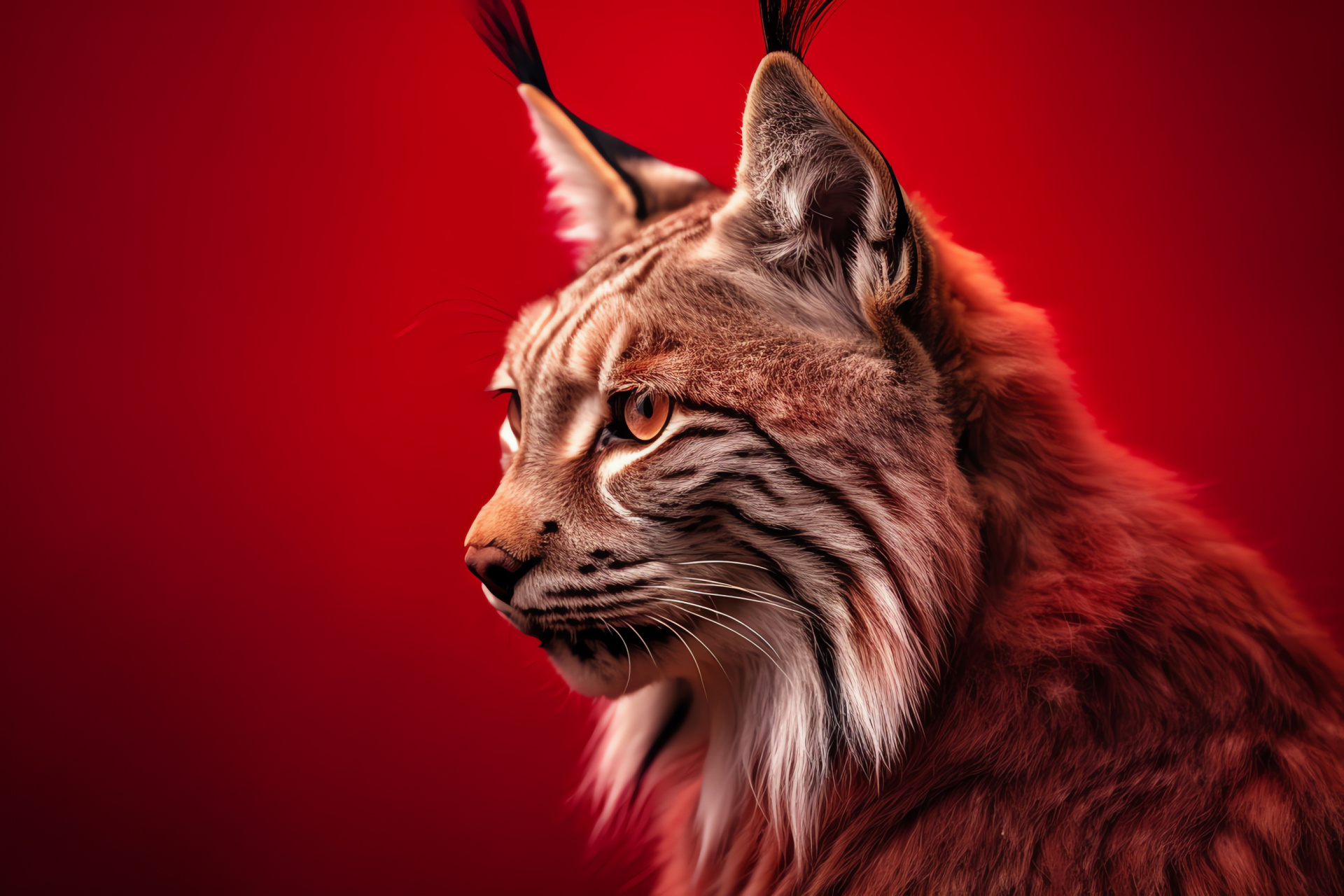 Bobcat Lynx rufus, Wild feline, Feral cat, North American wildlife, Red backdrop, HD Desktop Image