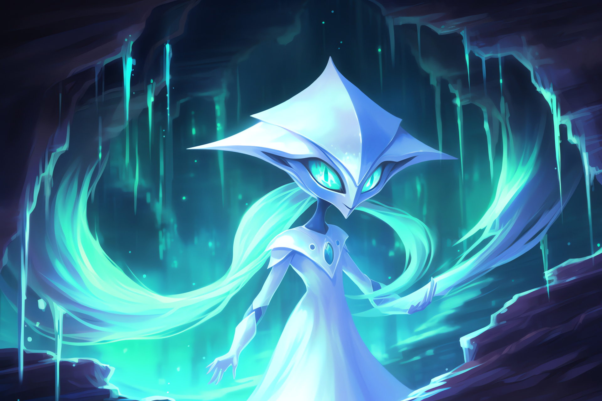 Mega Evolution, Gardevoir represented, Cavernous setting, Gamer's experience, Crystal cave secrecy, HD Desktop Wallpaper