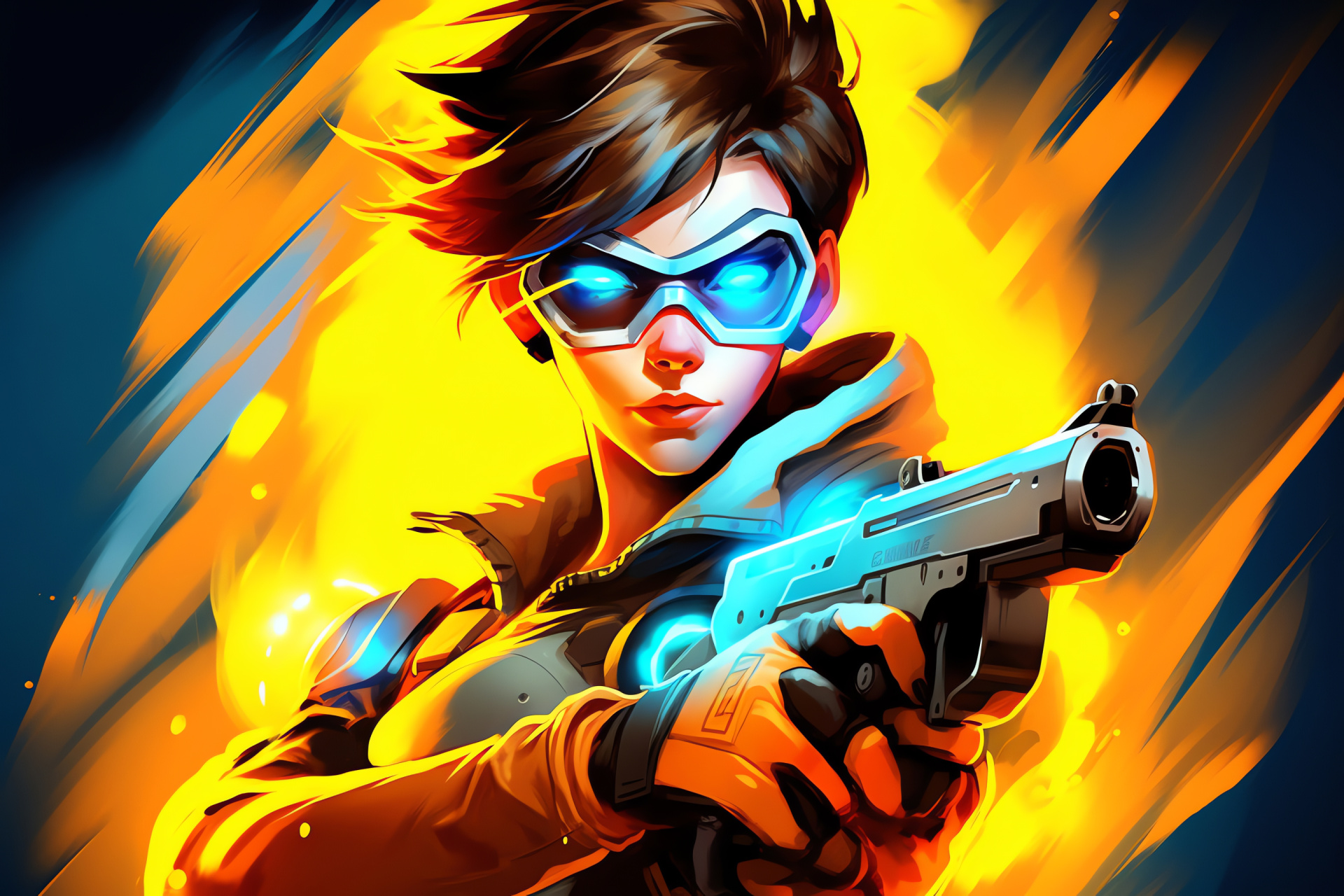 Overwatch sensation, Tracer emblem, Bold contrast, Minimalist theme, Gaming visuals, HD Desktop Image