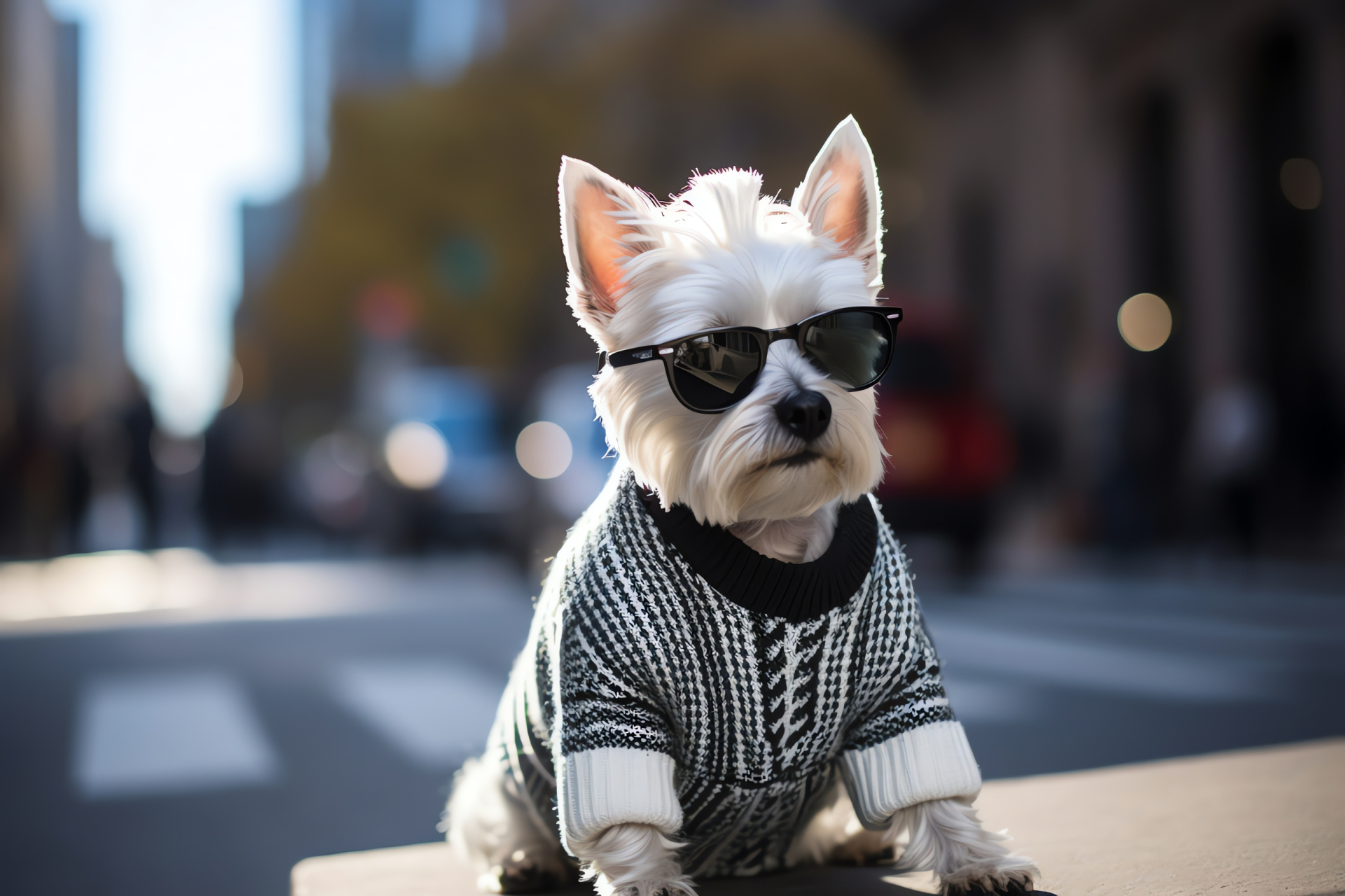 Fashionable West Highland Terrier, Canine accessories, Knitted canine apparel, Westie fur, Contrast patterns, HD Desktop Image