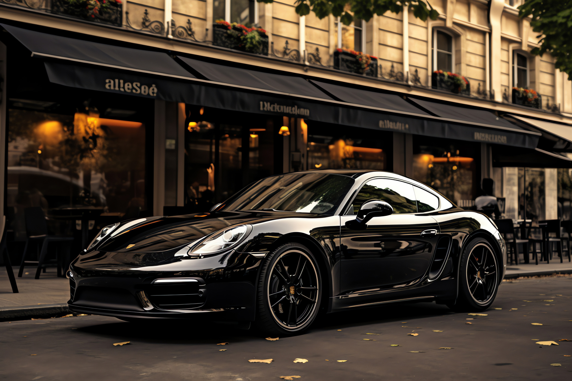 Porsche Cayman S in Paris, Sleek black exterior, City street navigation, French urban luxury, Automotive finesse, HD Desktop Wallpaper