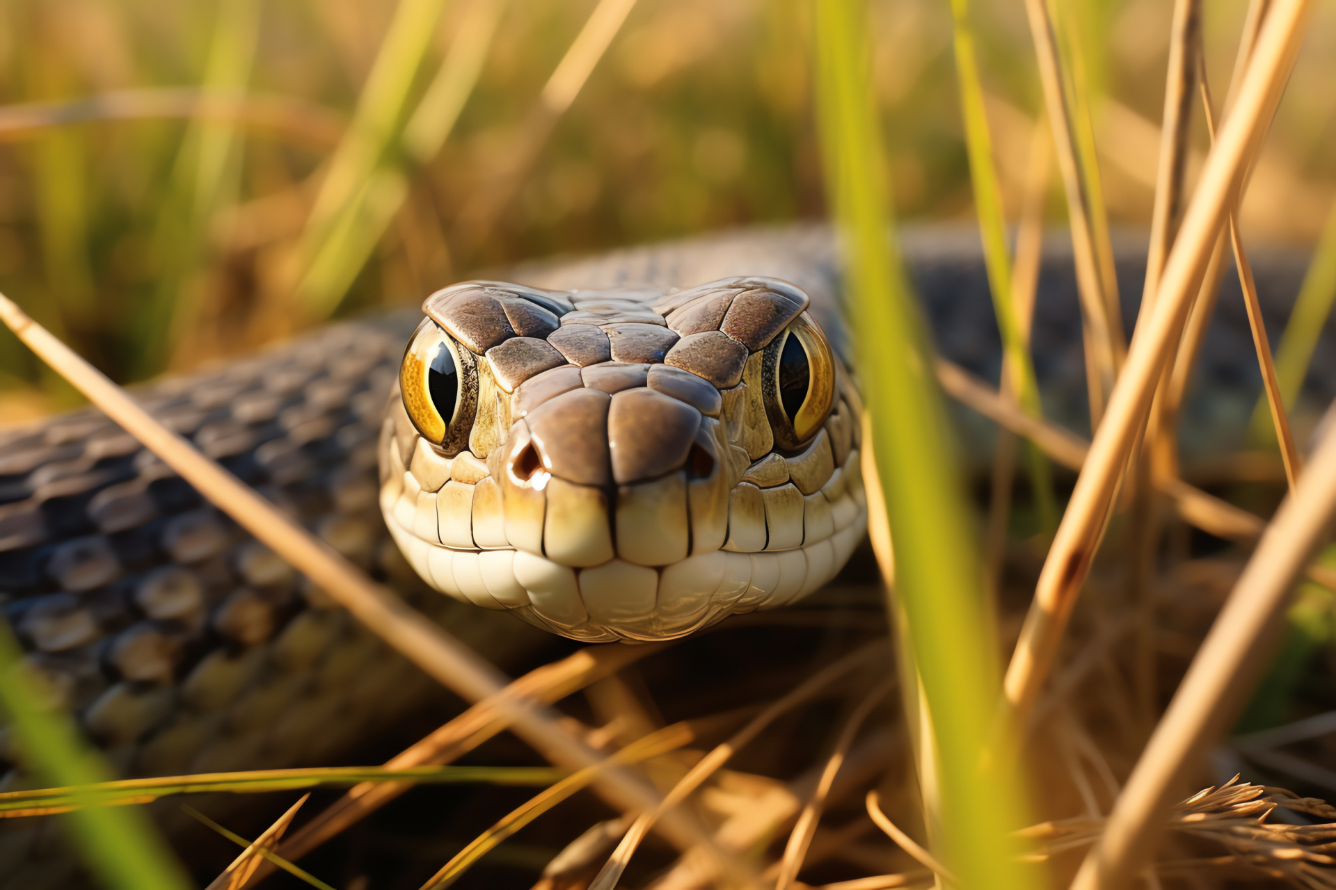 Native serpent, Natural herpetofauna, Garden snake, Predatory eye, Grassland species, HD Desktop Image