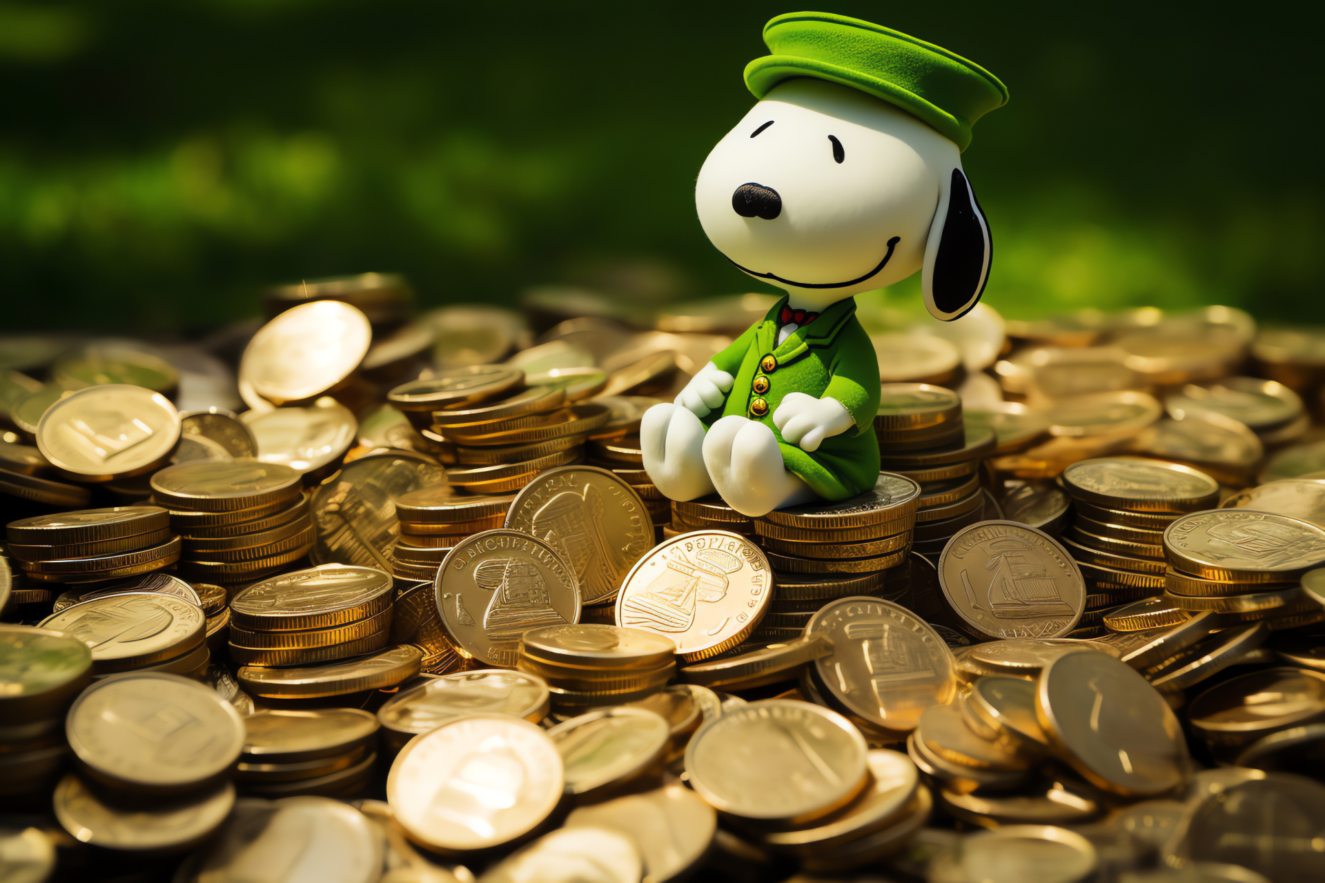 Beagle comic, Irish festivity, miniature folklore, treasure container, verdant terrain, HD Desktop Image