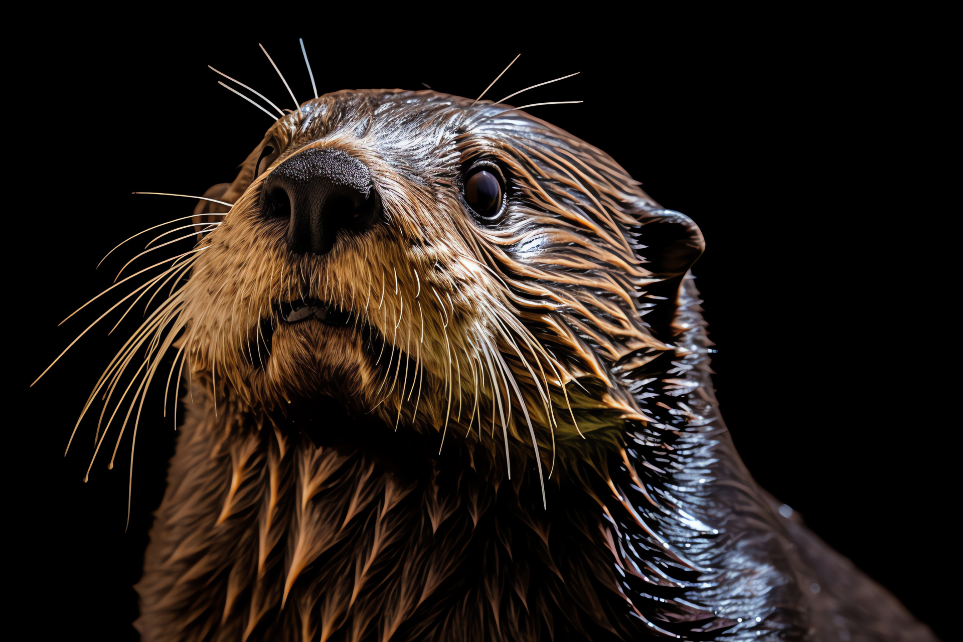 Sea Otter, Aquatic mammal, Brown pelage, Upright posture, Wisdom expression, HD Desktop Wallpaper