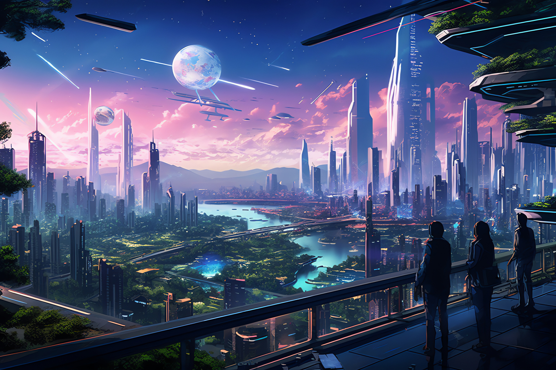 Conceptual space metropolis, Urban extraterrestrial expanse, Advanced eco-systems, New age Seoul portrayal, Interstellar greenery, HD Desktop Image