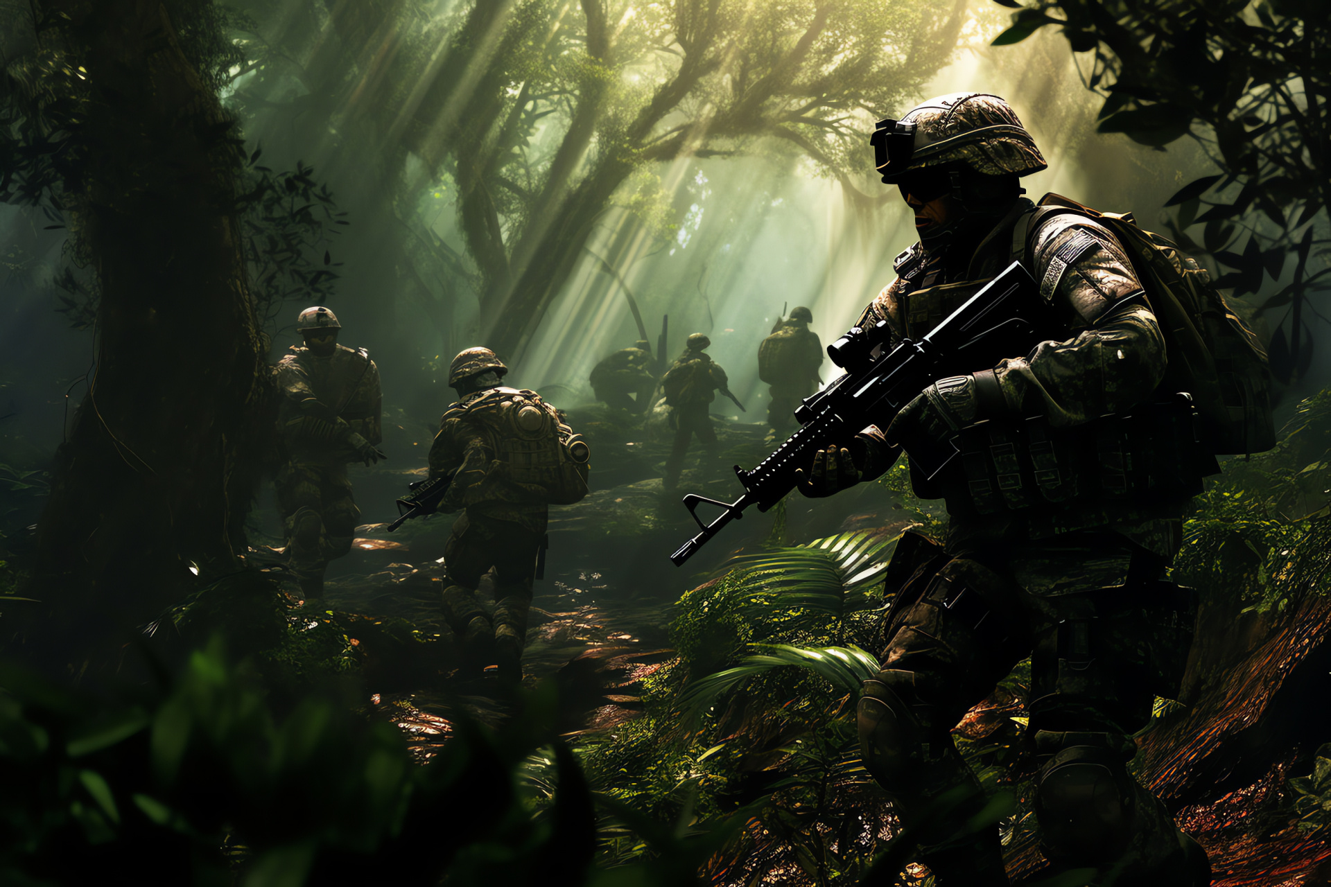 Military simulation, Tropical combat, Camouflage pattern, Armed conflict, Video game, HD Desktop Image