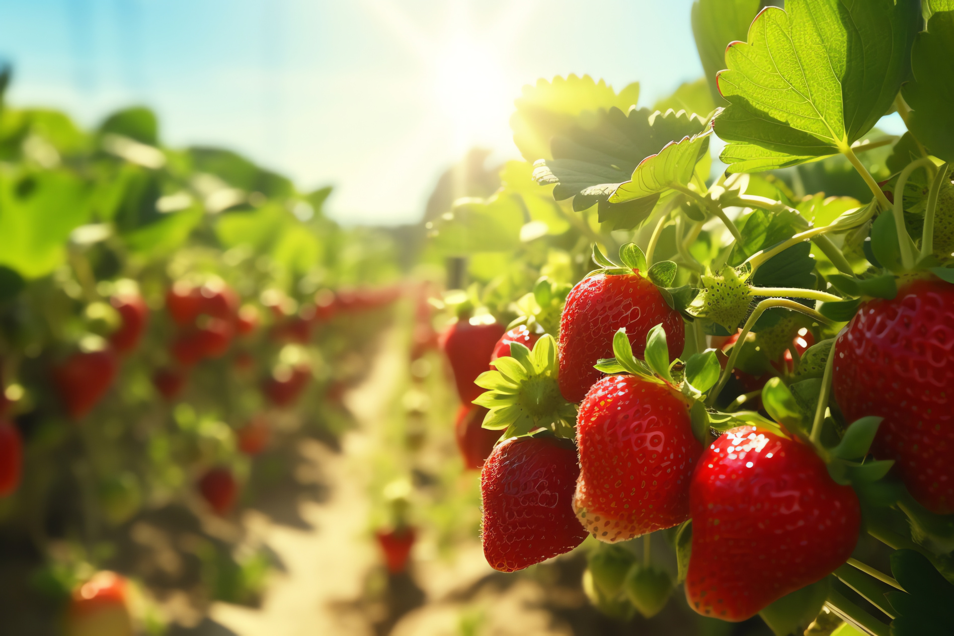 Strawberry farm, Agricultural landscape, Fruit cultivation, Natural abundance, Harvest season, HD Desktop Image