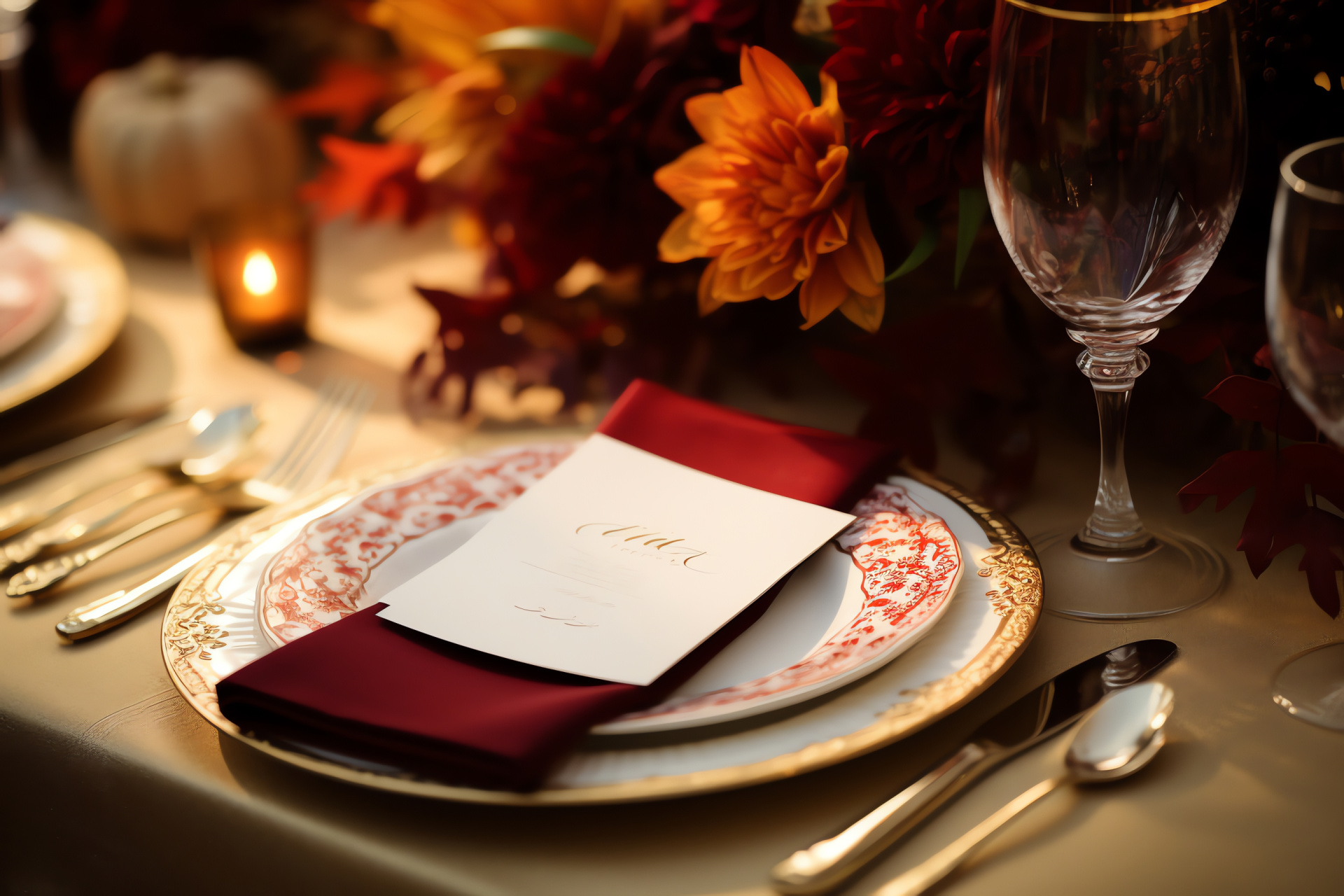 Thanksgiving place setting, Elegant table arrangement, Creative design elements, Personalized guest names, HD Desktop Wallpaper