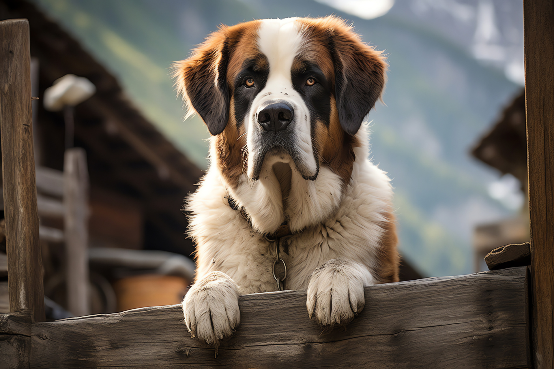 St Bernard breed, Canine eyes, Luxurious fur, Greyish tones, Conventional pattern, HD Desktop Wallpaper