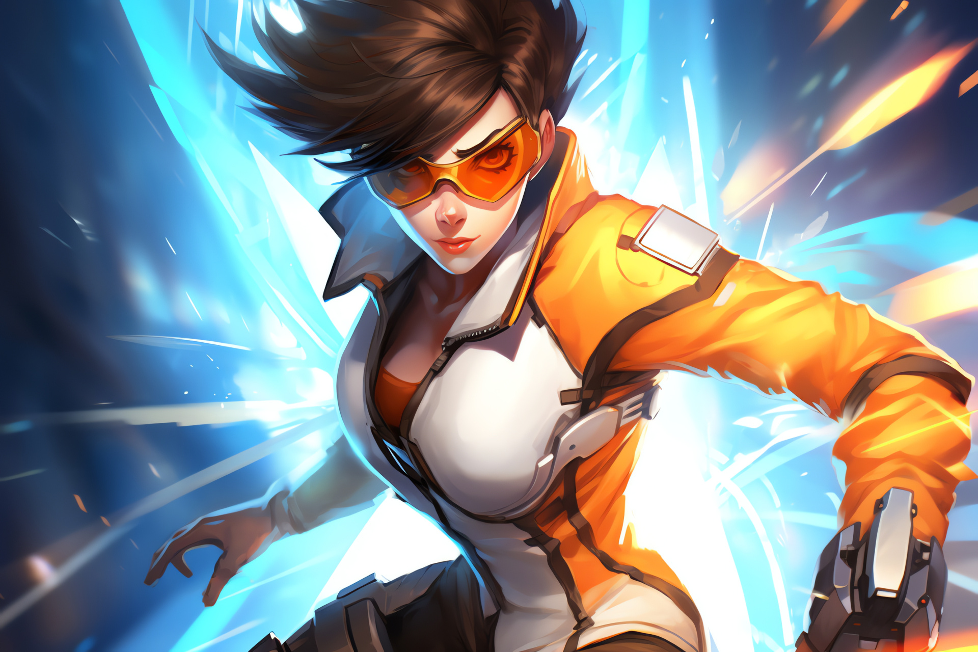 Tracer, Chrono-operative, Animated vitality, Overwatch hero, Feminine anime-style, HD Desktop Wallpaper