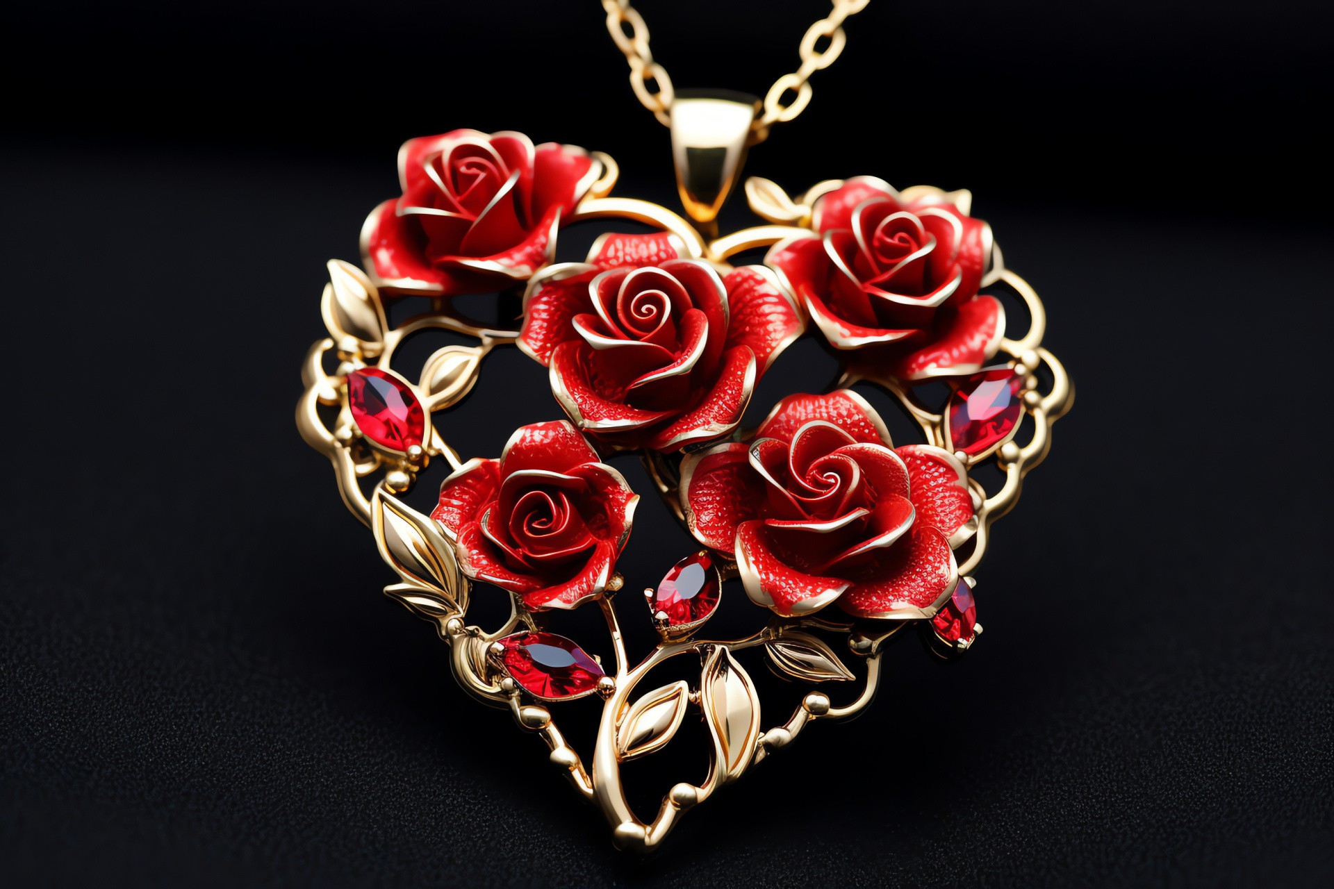 Romantic accessory, Red rose elegance, Gold pendants, Dainty heart charms, Artisan jewelry, HD Desktop Image