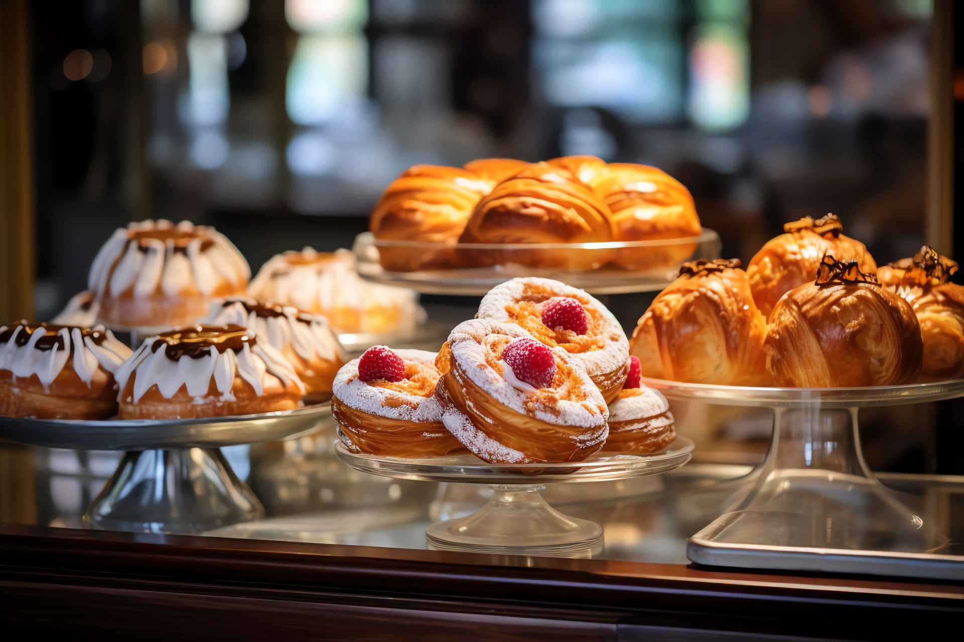 Patisserie interior, Elegantly arranged display, Butter croissants, Delectable fruit tarts, Patisserie confections, HD Desktop Wallpaper