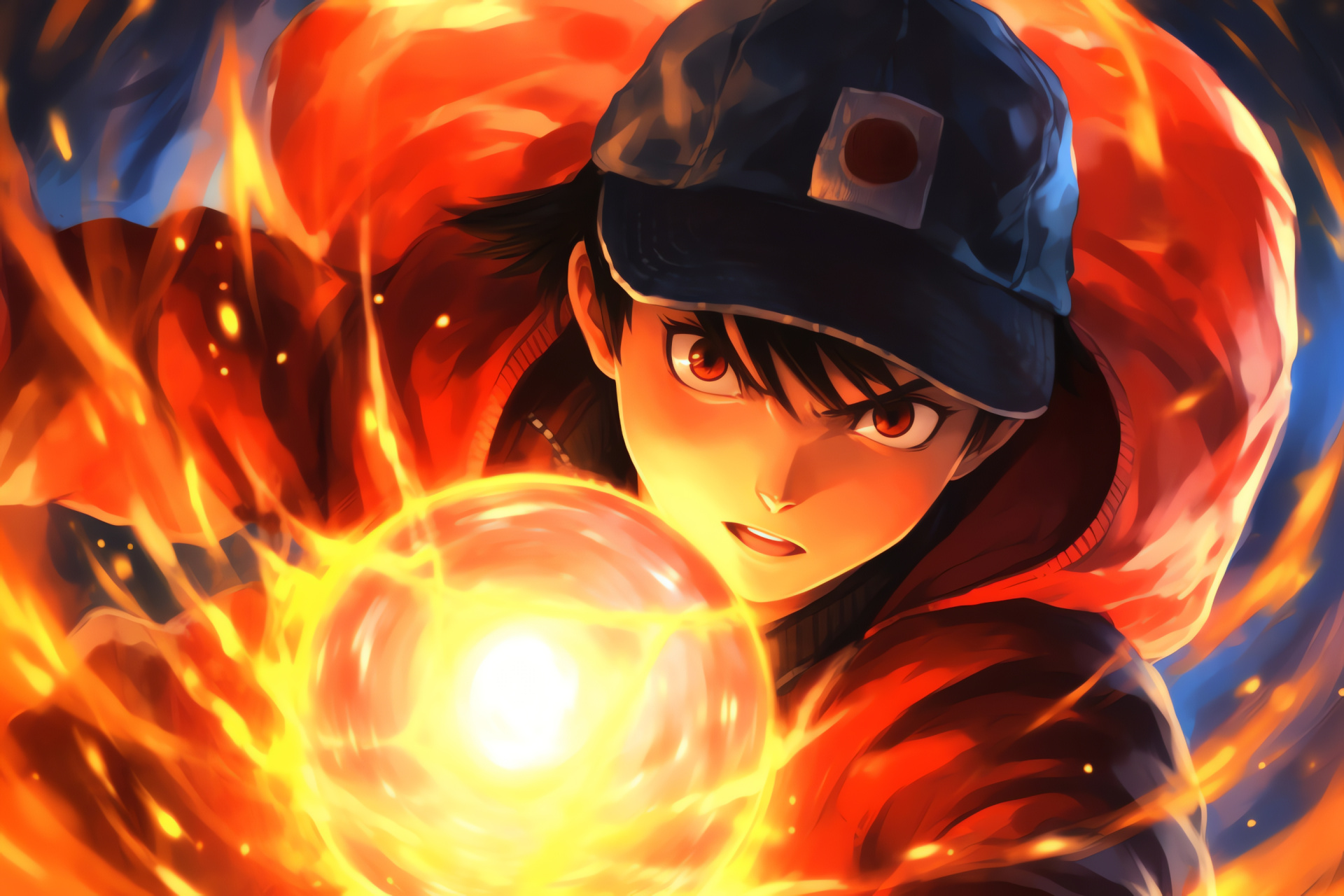 Ash Ketchum contender, Iconic Pokeball, Intense match, Heated action, Crimson flair, HD Desktop Wallpaper