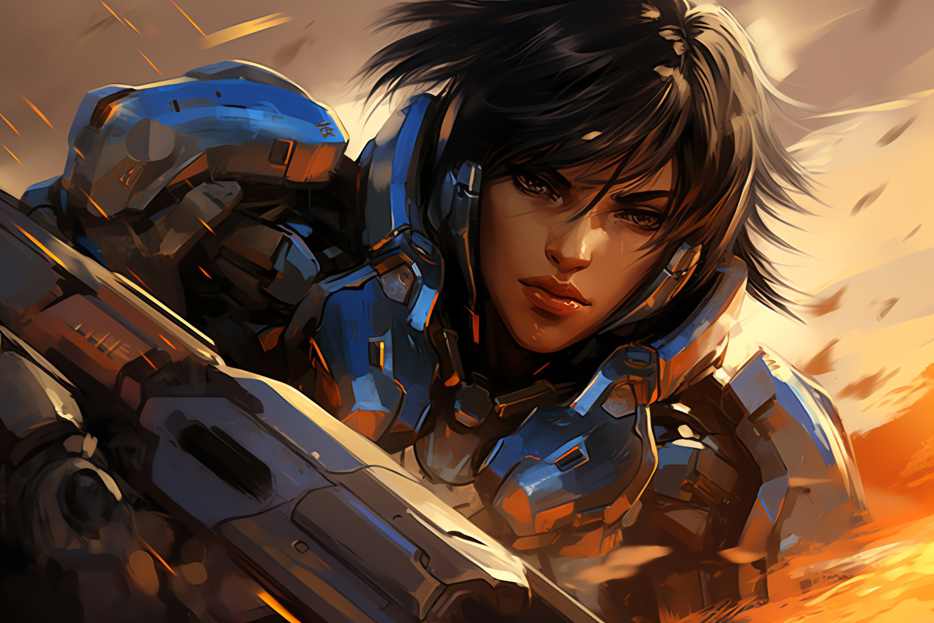 Pharah, Overwatch hero, Ultimate move, Aerial combatant, Video game battle scene, HD Desktop Image