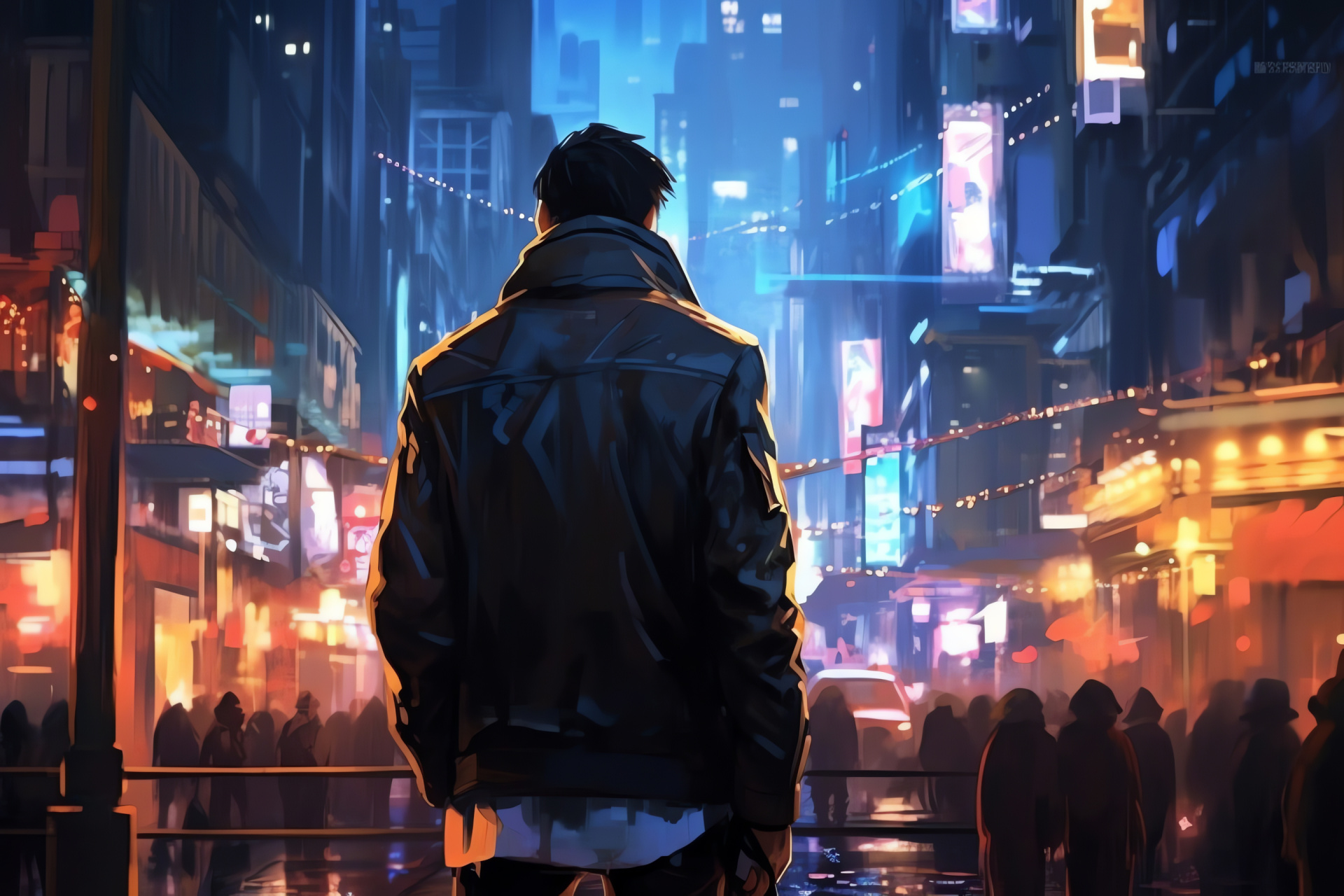 Persona 1 urban scene, Streetwise RPG element, Chic leather fashion, City gaming vibe, Cheeky character expression, HD Desktop Wallpaper