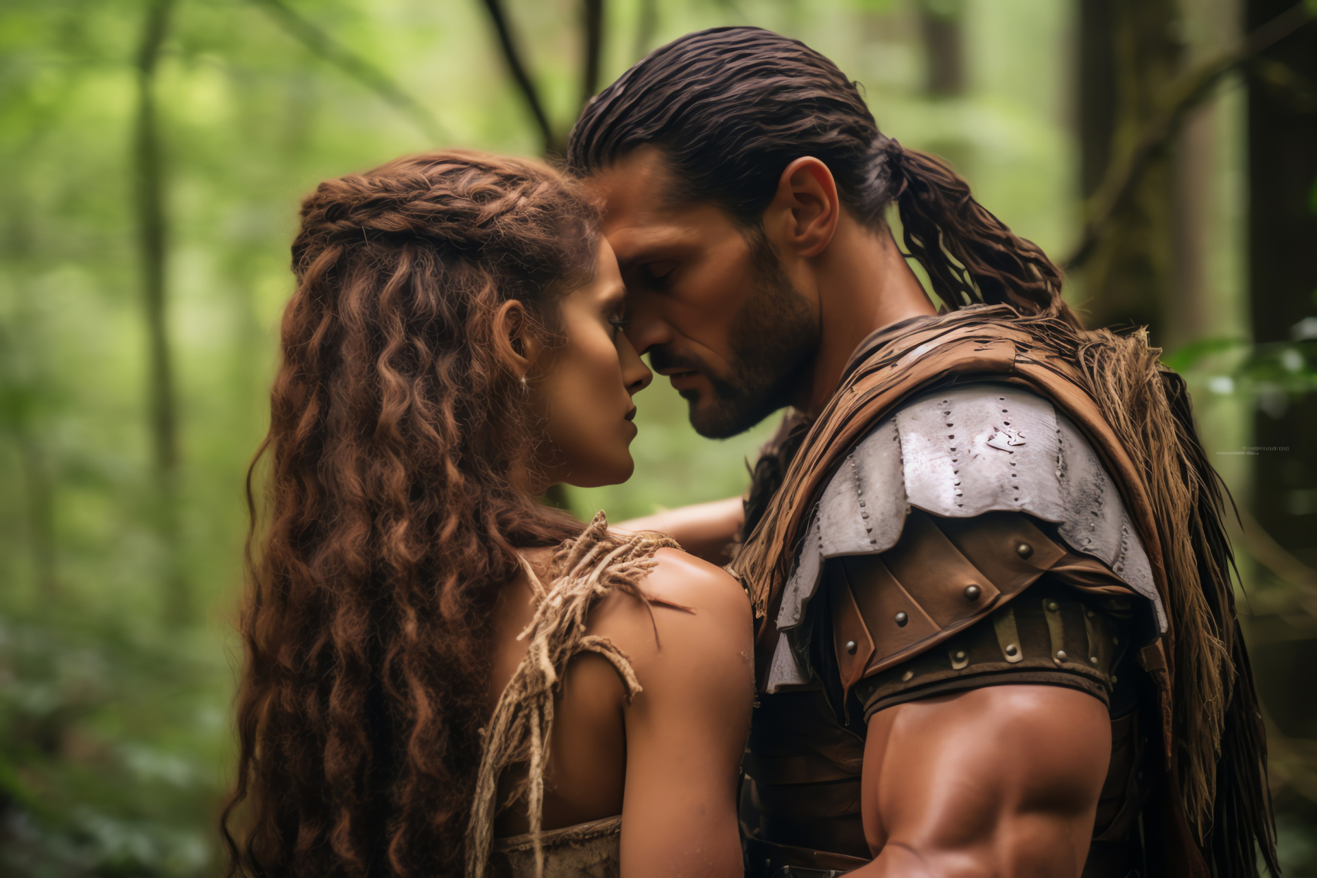 Spartacus series, Mira character, Woodland setting, Embracing scene, Dramatic love, HD Desktop Wallpaper