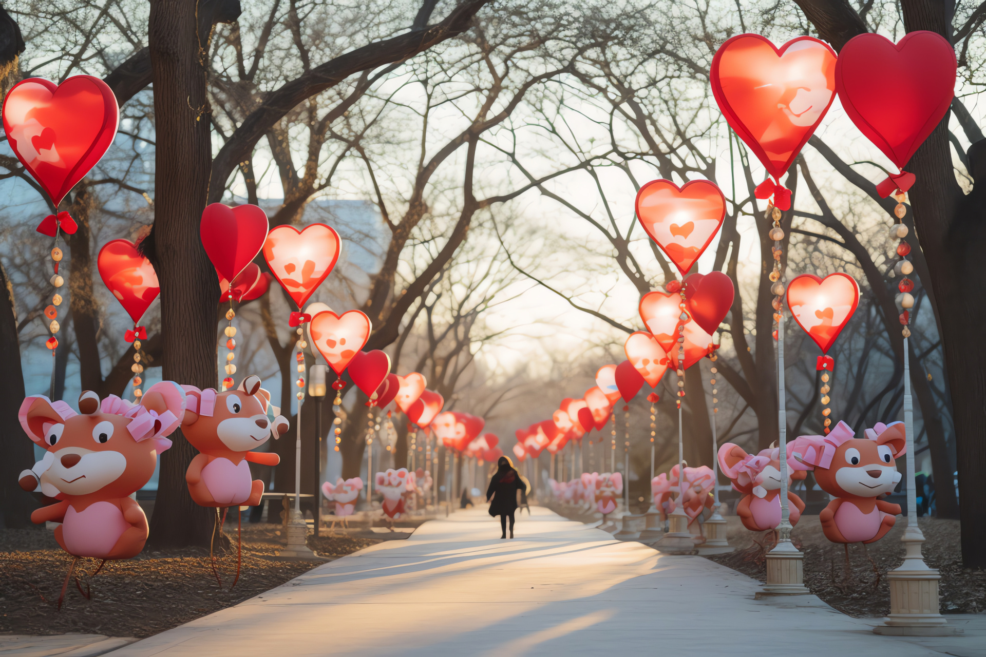 Valentine Animal, Love celebration, Romantic scene, Public gardens, Affectionate display, HD Desktop Image