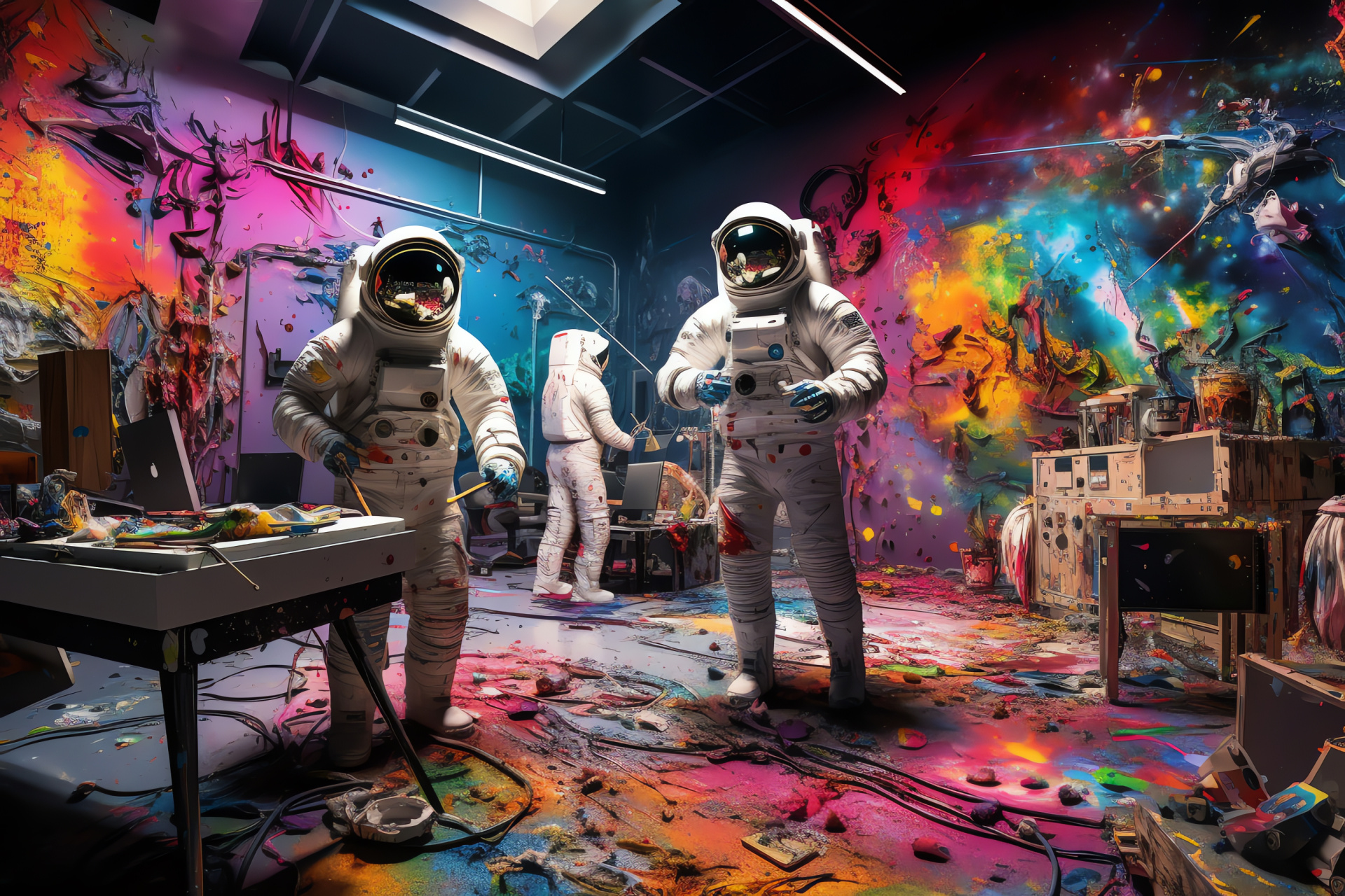 Zero gravity studio, Astronaut artistry, Spacecraft creativity chamber, Artistic microgravity, Galactic canvas, HD Desktop Wallpaper