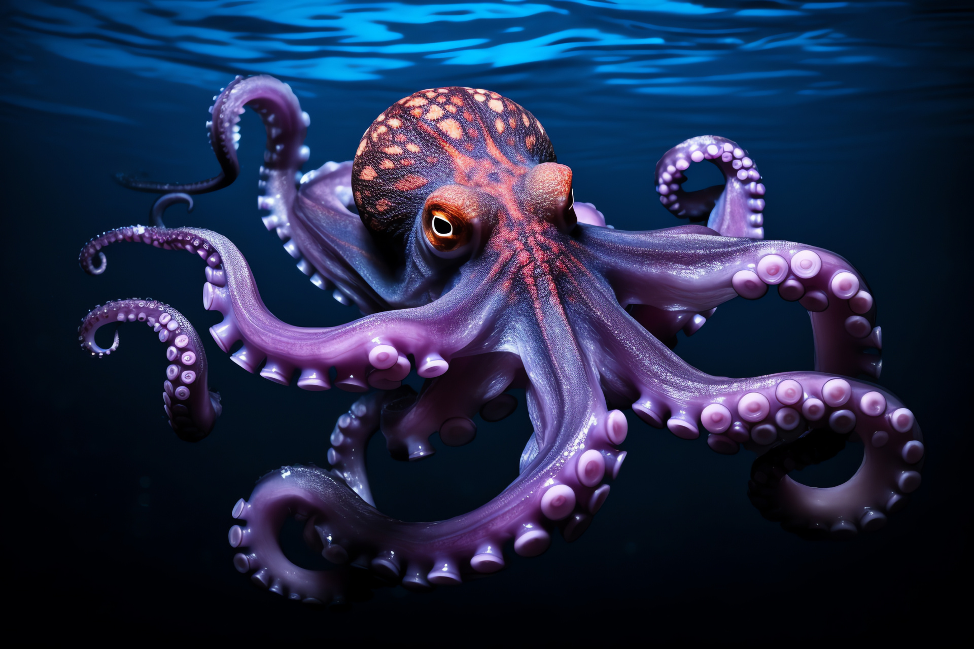 Cephalopod creature, Hued tentacles, Aquatic grace, Oceanic resident, Enigmatic stare, HD Desktop Image