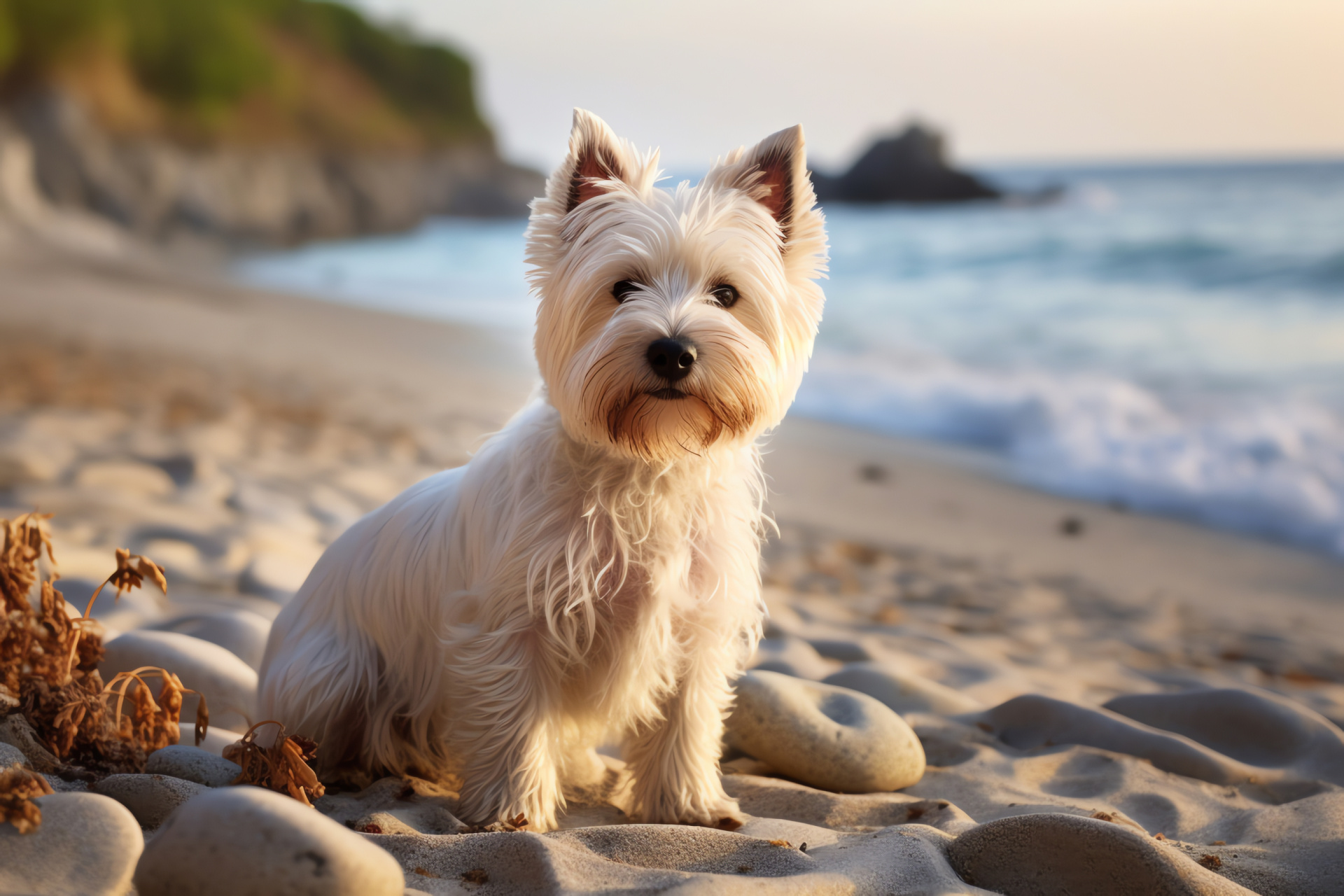 West Highland White Terrier energy, Alert canine gaze, Creamy coat texture, Pet behavior, Animal vitality, HD Desktop Wallpaper