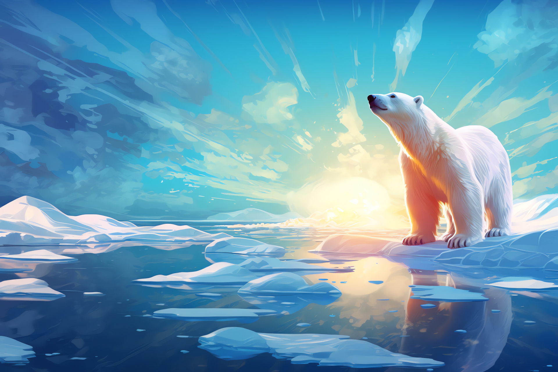 Polar Bear, Arctic marine predator, white coat, icy habitat, impressive wildlife, HD Desktop Image