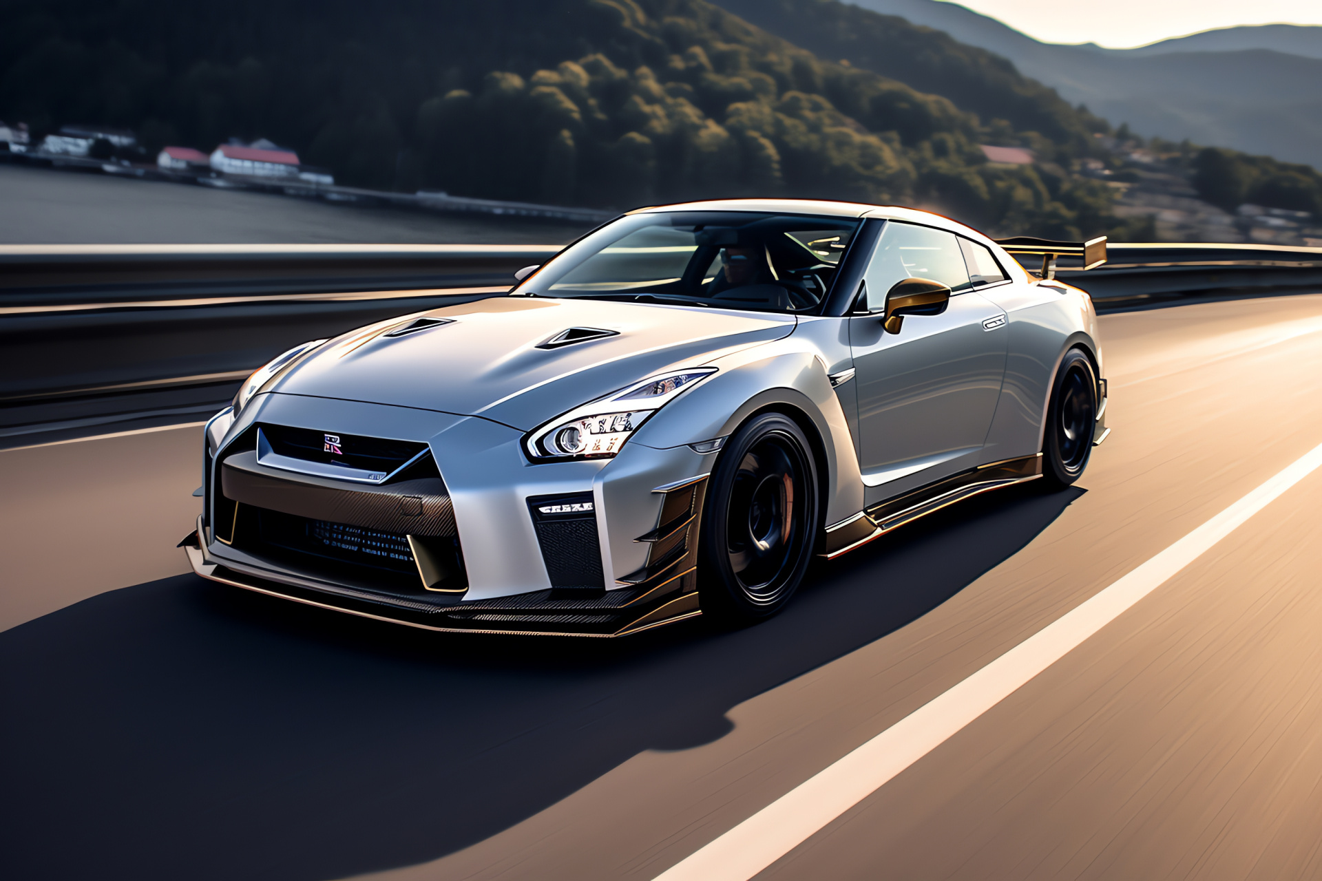 Nissan GTR HD at Fuji Speedway, GT-R50 Italdesign prototype, Elegant color scheme, Majestic Mount Fuji view, Race track prowess, HD Desktop Image