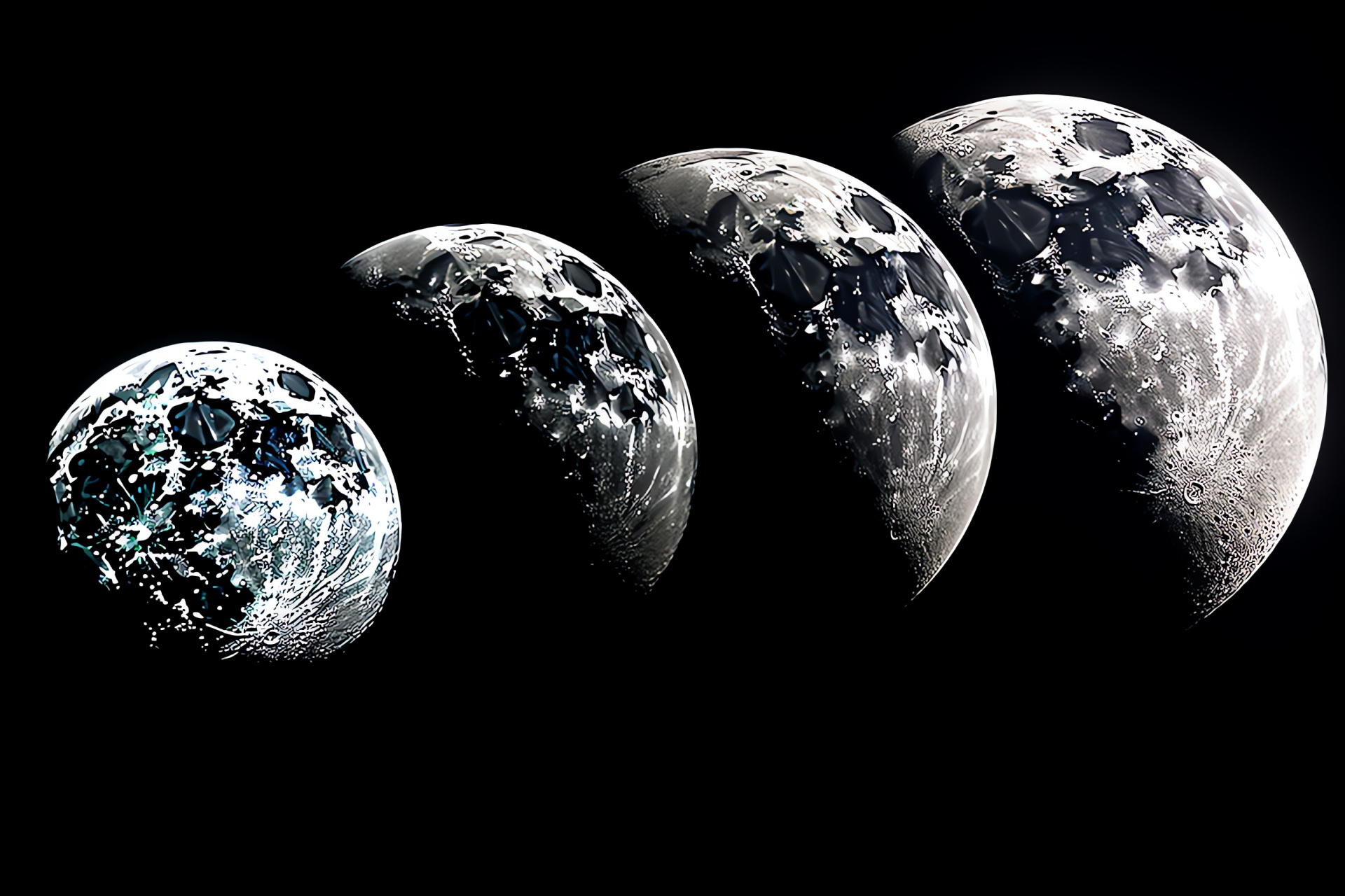 Lunar cycle, Moon transformation, Celestial shadow, Waxing crescent, Selenology, HD Desktop Wallpaper