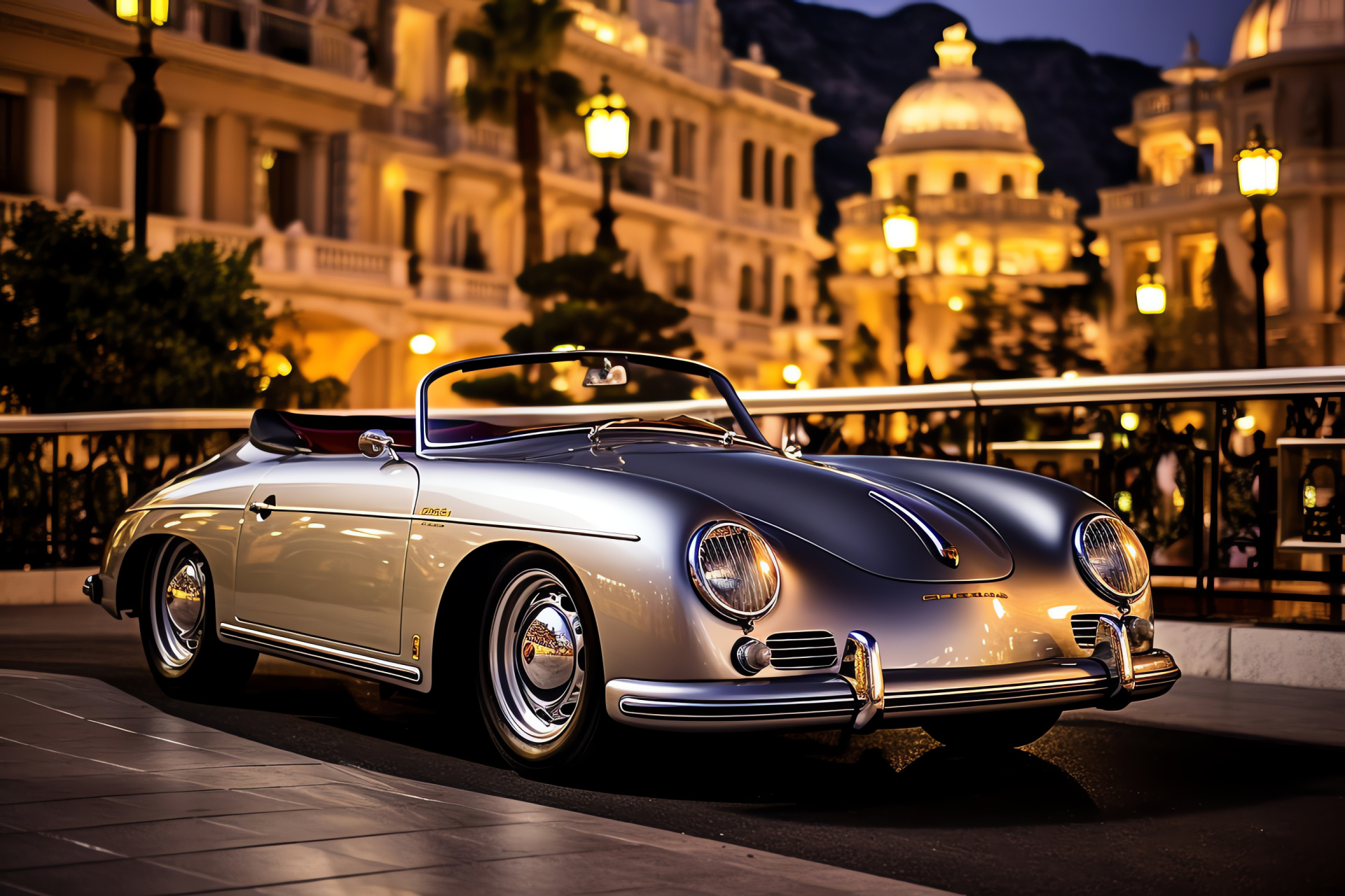 Porsche 356 in Monte Carlo, Silver convertible grandeur, Marina scene, Opulent lifestyle, Casino vicinity, HD Desktop Wallpaper