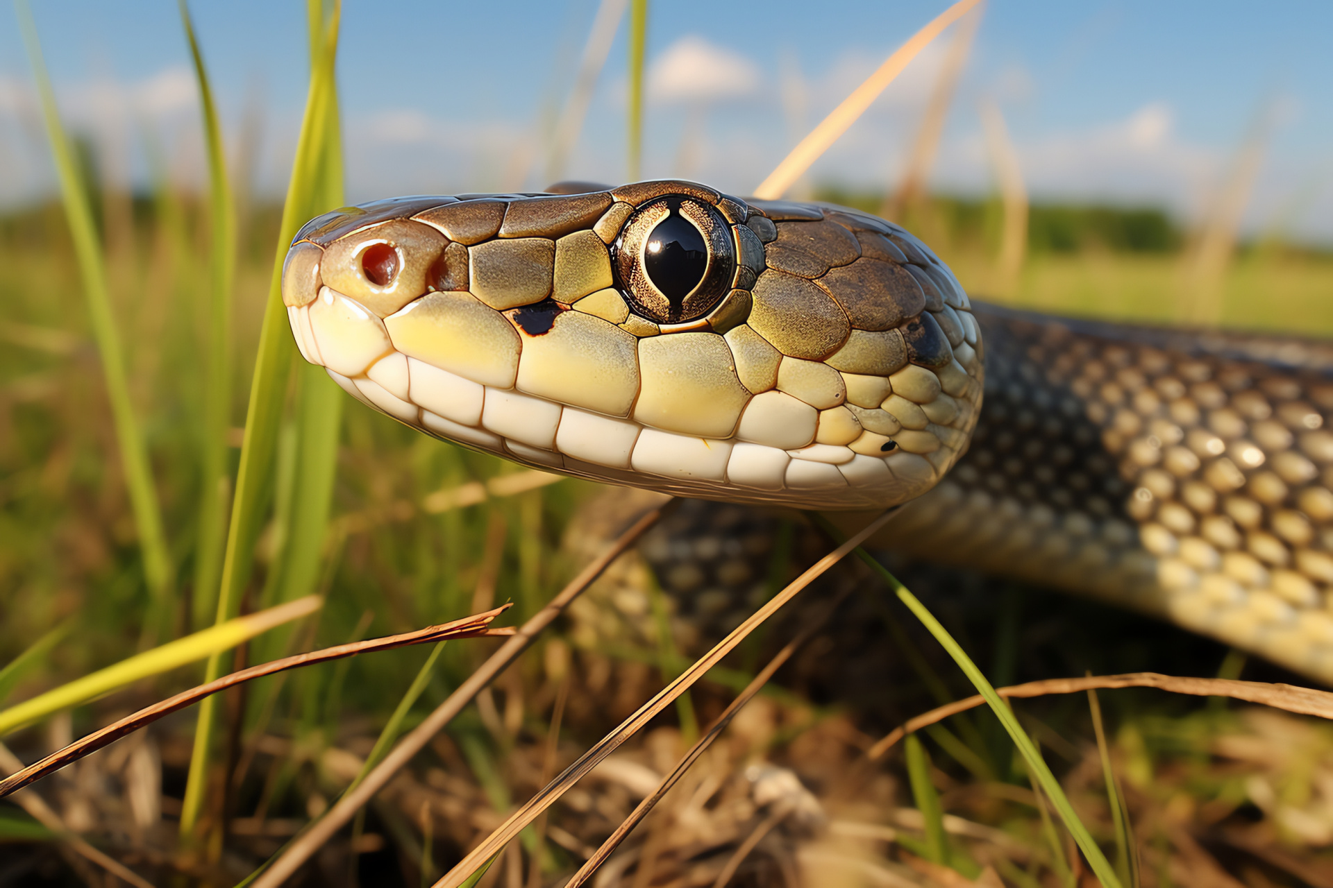 Garter Snake, Serpentine wildlife, Reptilian gaze, Grassland inhabitant, Slender carnivore, HD Desktop Image