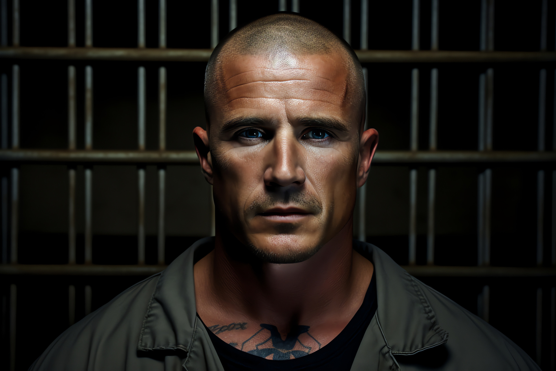 Lincoln Burrows, Dominic Purcell, Penitentiary escape series, Detailed tattoo art, Stark contrast, HD Desktop Image