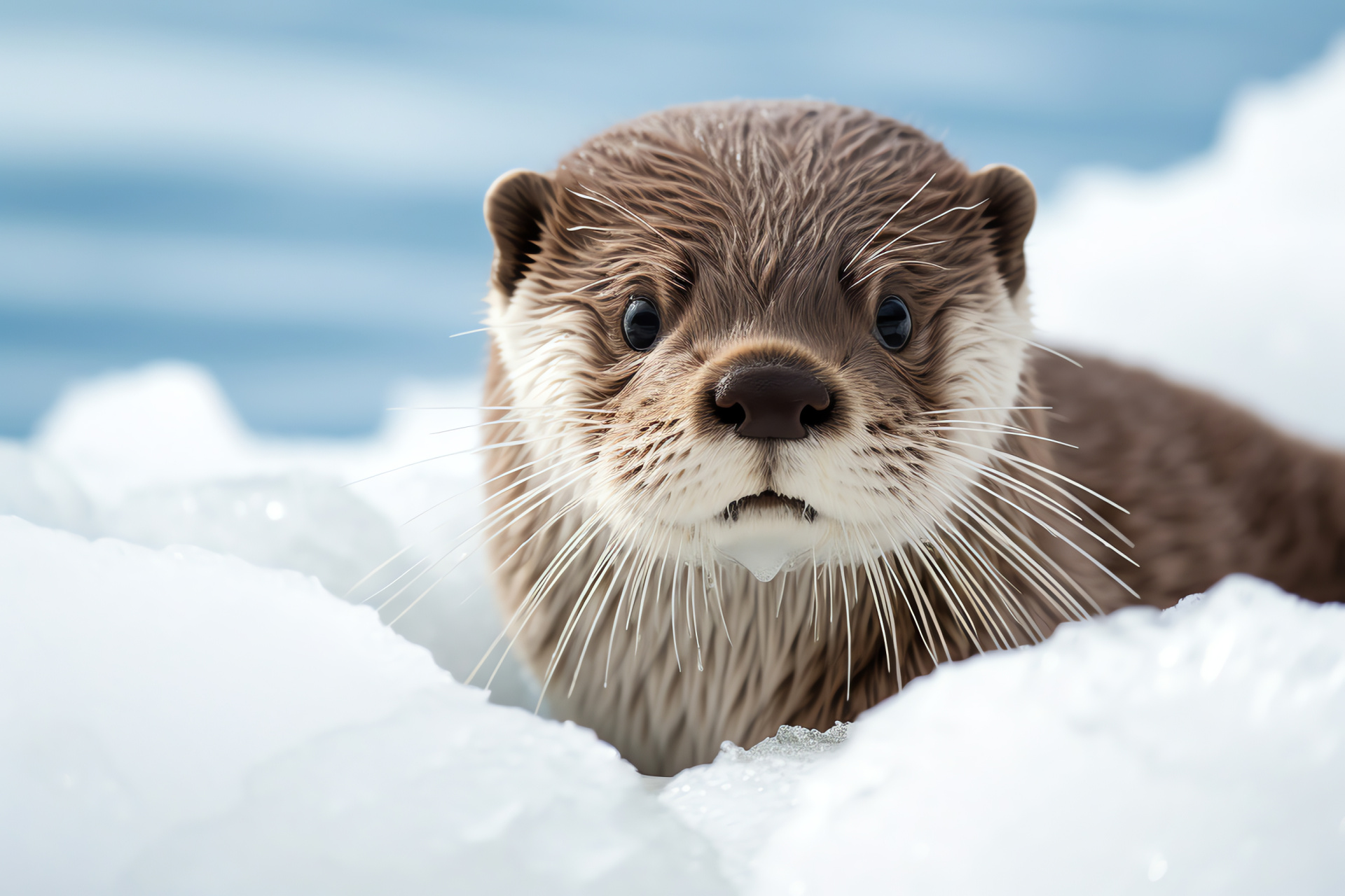 Aquatic mammal, Russet bristles, Umber orbs, Snow bed, Slick insulation, HD Desktop Wallpaper