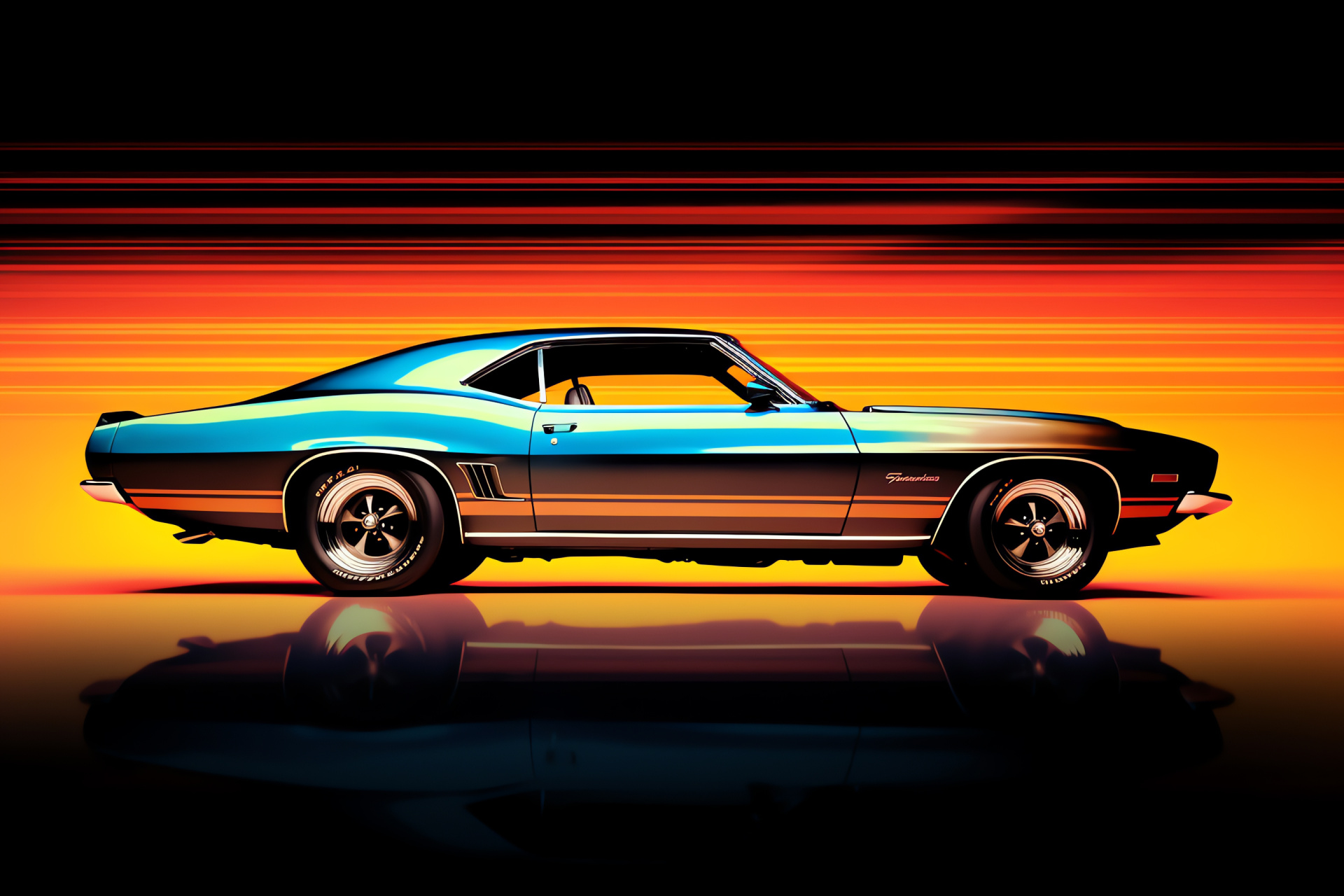 Classic car adrenaline, High-speed design, Tri-color canvas, Auto enthusiast's dream, Dynamic side stance, HD Desktop Image