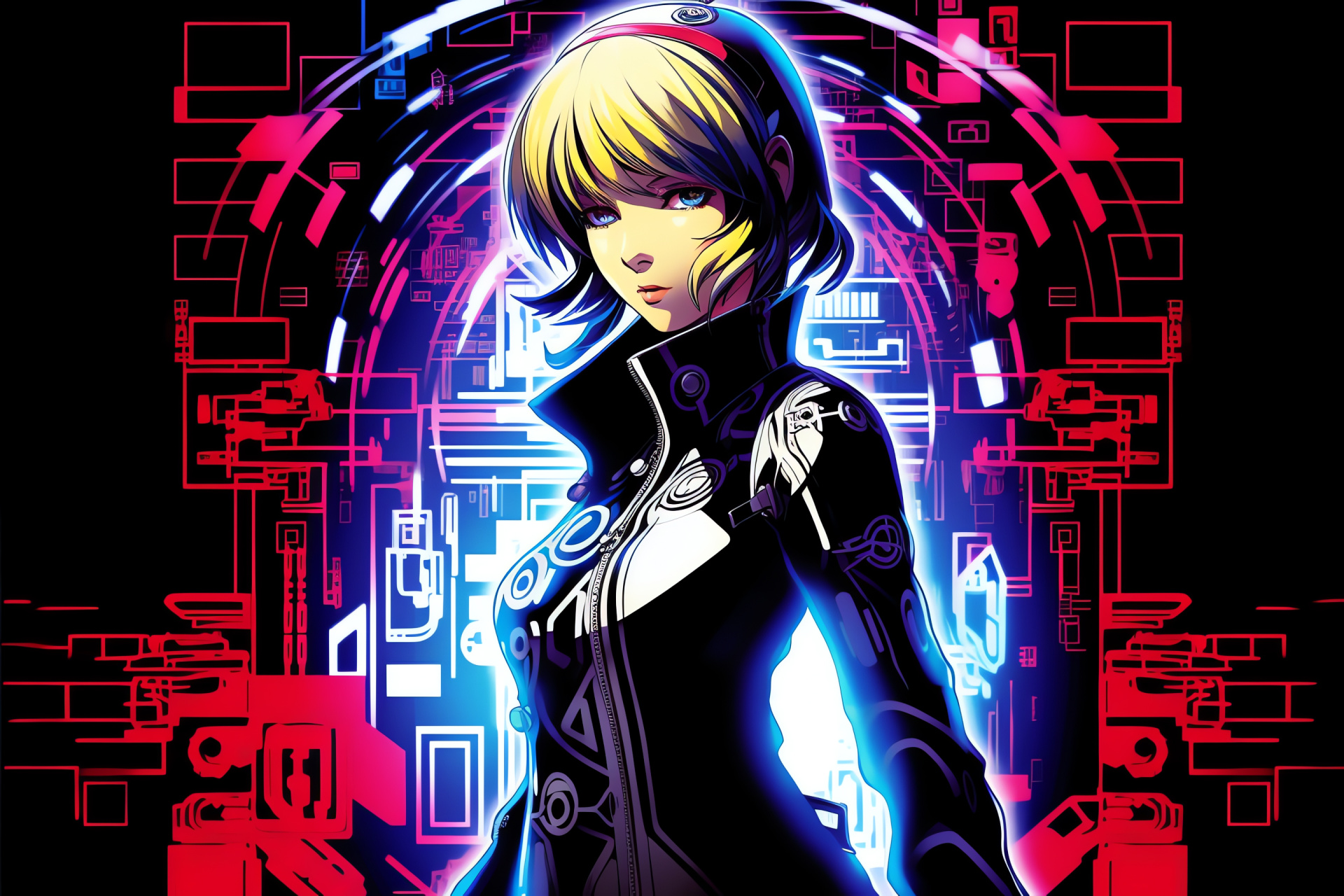 Persona 3 Aigis, Athenian android, Viridian optics, Silver filaments, Cyborg elegance, HD Desktop Image