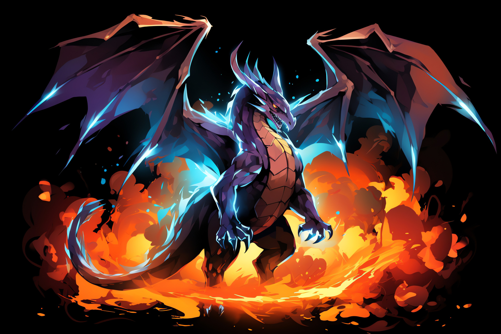 Mega Charizard, Orange scales, Blue eyes, Pokemon character, Dragon depiction, HD Desktop Wallpaper