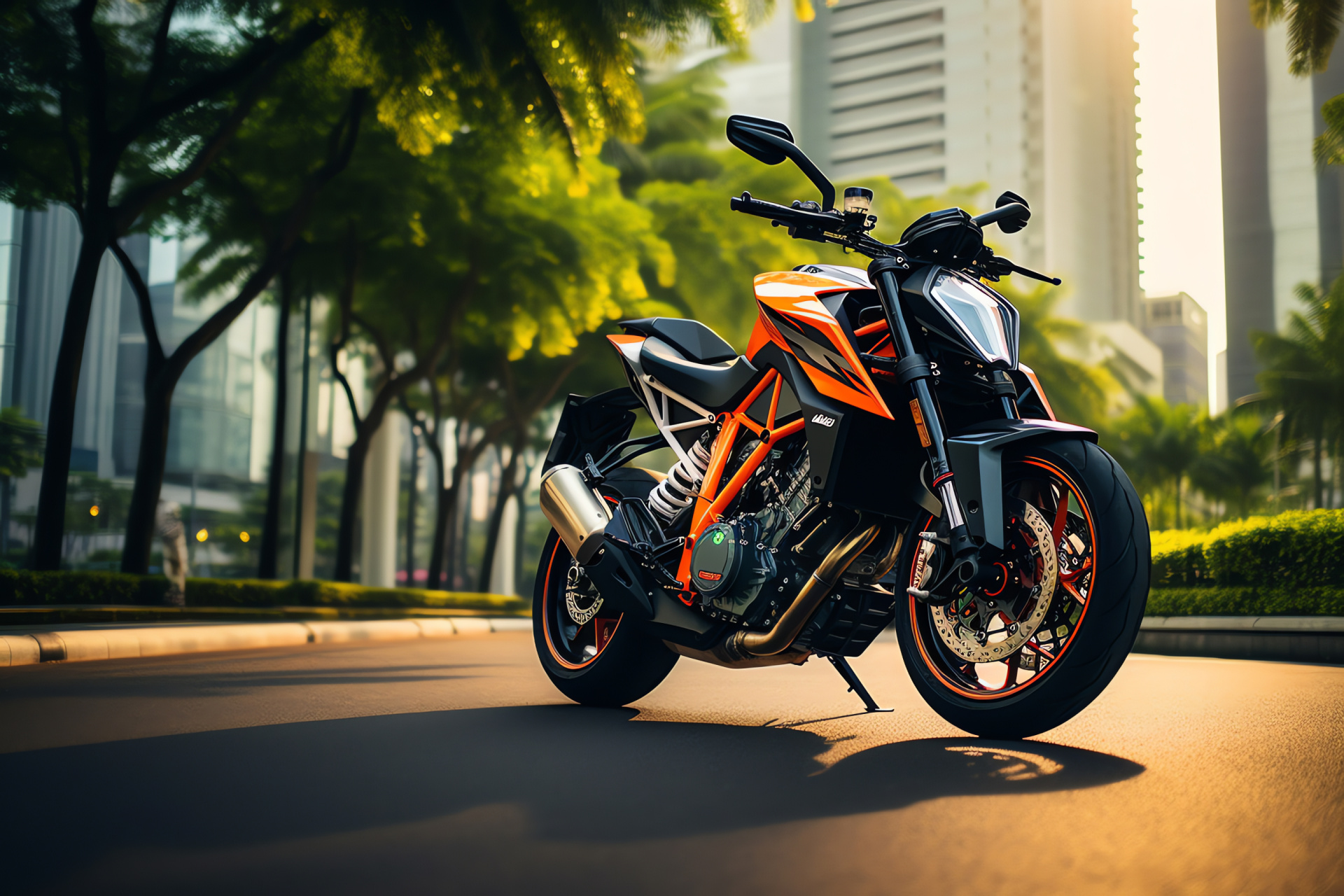 KTM 1290 Super Duke R, Bangkok city landscape, Motorbike agility, Urban rider, High-torque, HD Desktop Wallpaper