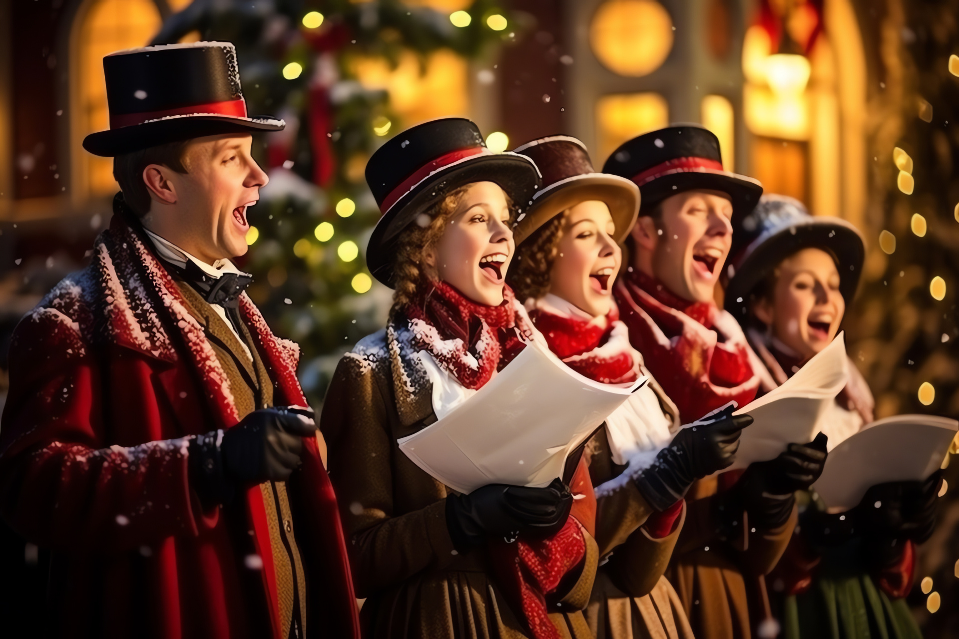 Christmas chorus, Period costumes, Singing tradition, Historical headwear, Yuletide cheer, HD Desktop Wallpaper