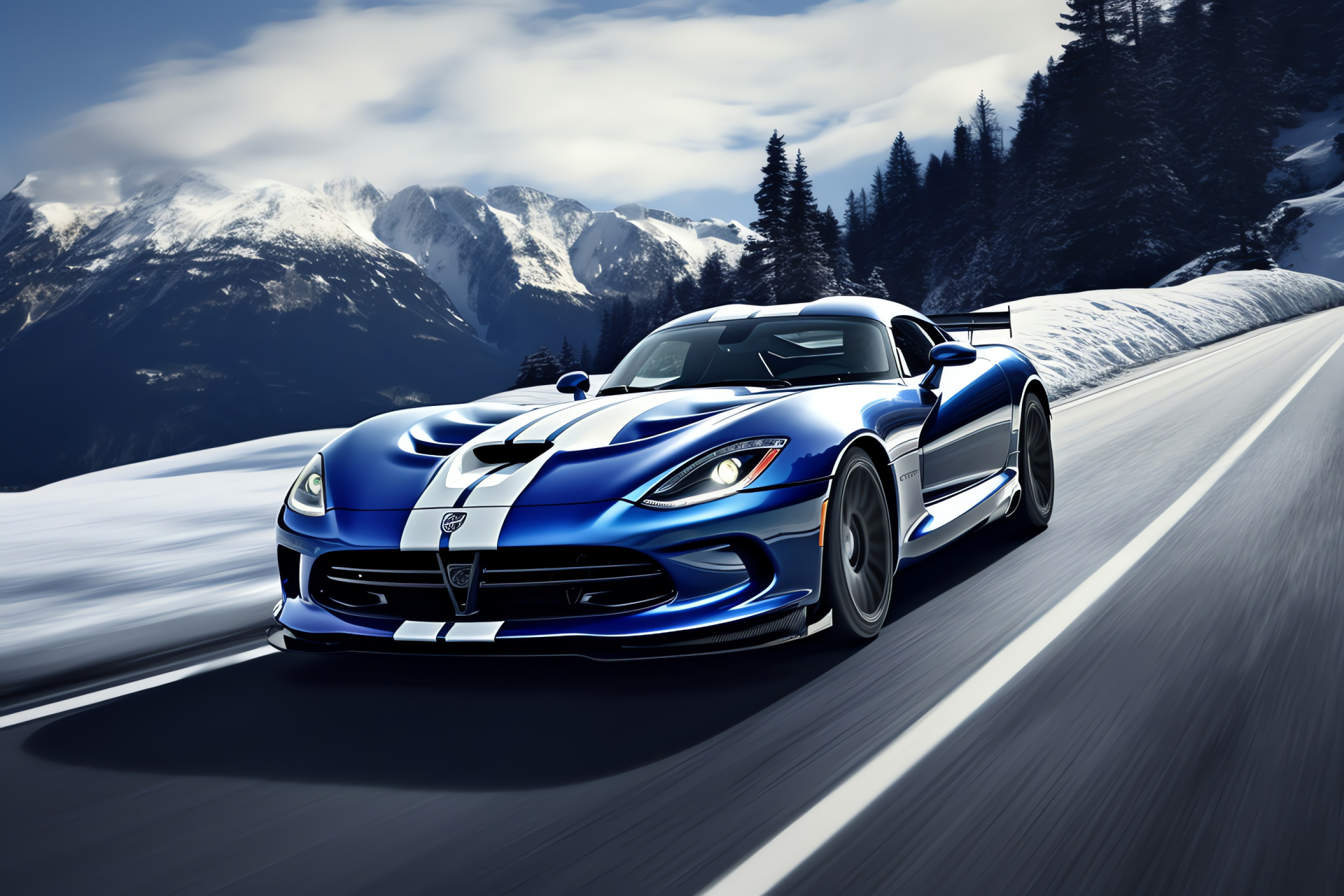 SRT Viper ACR-X, Swiss Alps racing, High-performance auto, Alpine road challenge, Blue and white livery, HD Desktop Image