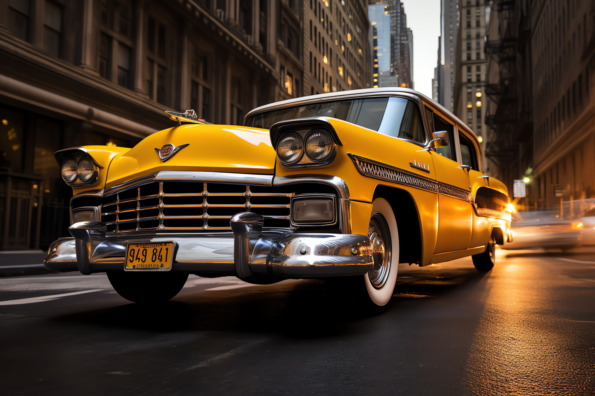 Checker Marathon vintage taxi, New York City, American yellow cab, Urban transport history, Manhattan skyline, HD Desktop Image