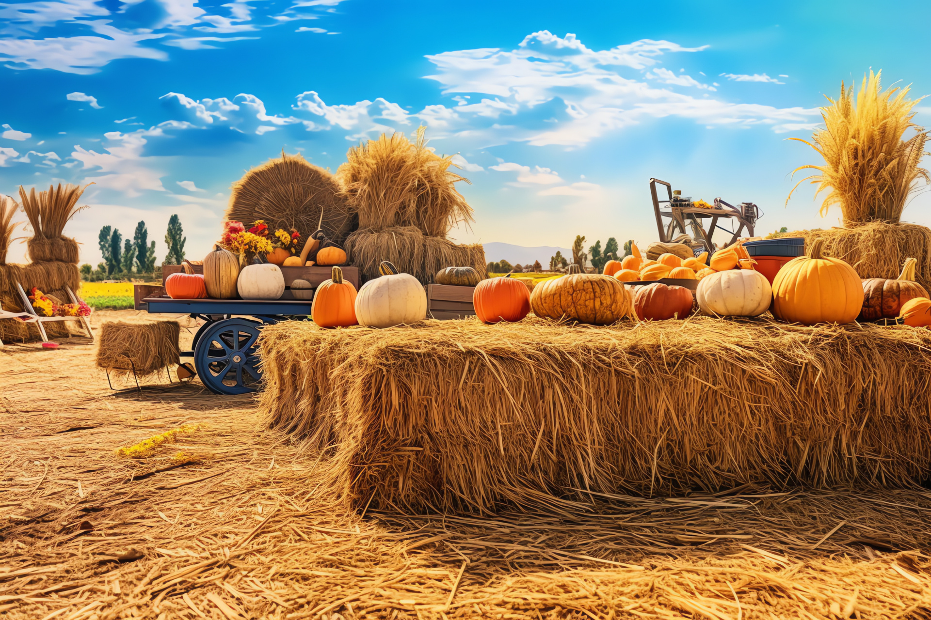 Thanksgiving harvest event, Scenic country backdrop, Autumnal rural decor, Harvest-time adornments, Agricultural bounty, HD Desktop Image