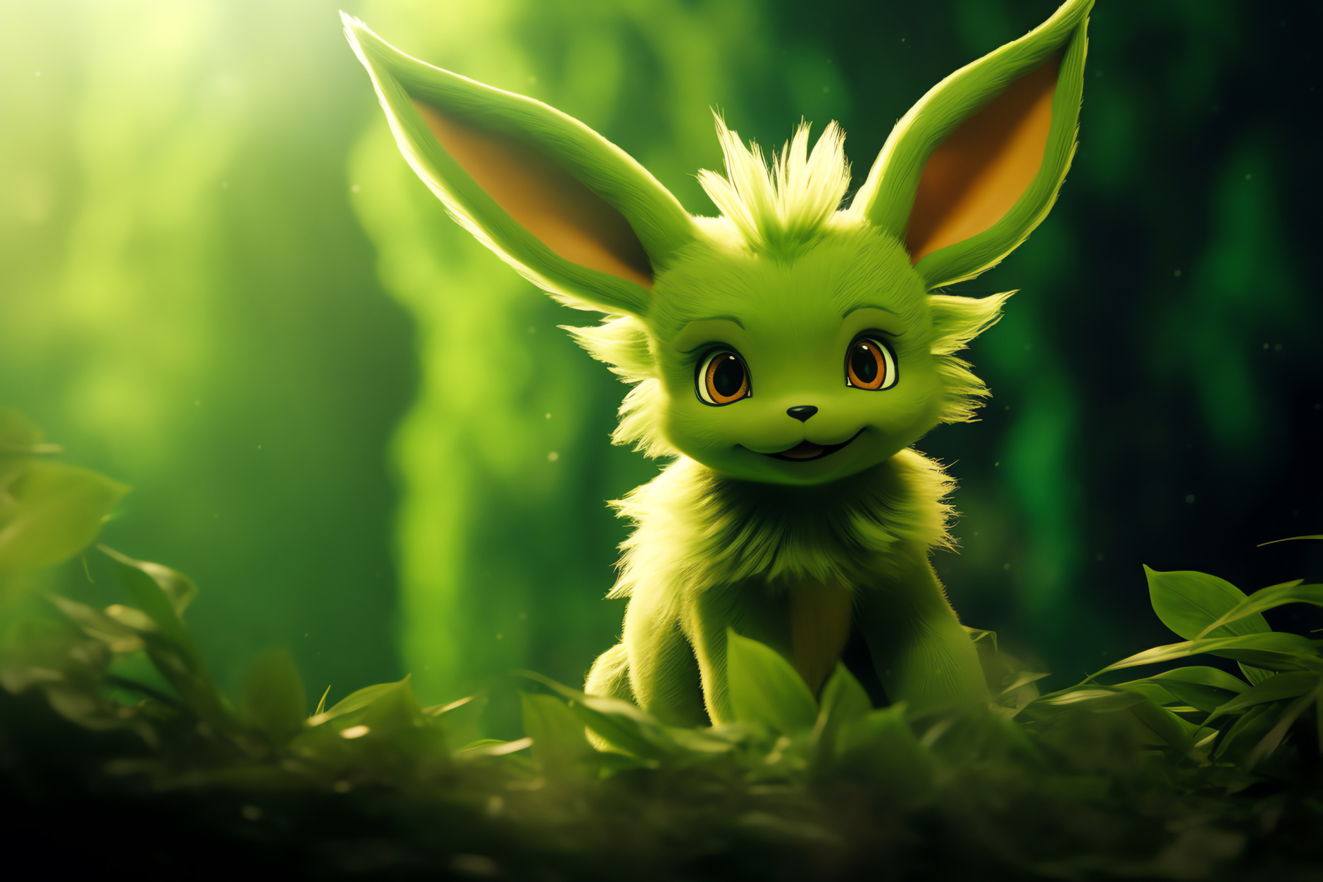 Pokemon Leafeon, Vegetation-theme, Eevee next stage, Emerald fur, Calm demeanor, HD Desktop Wallpaper