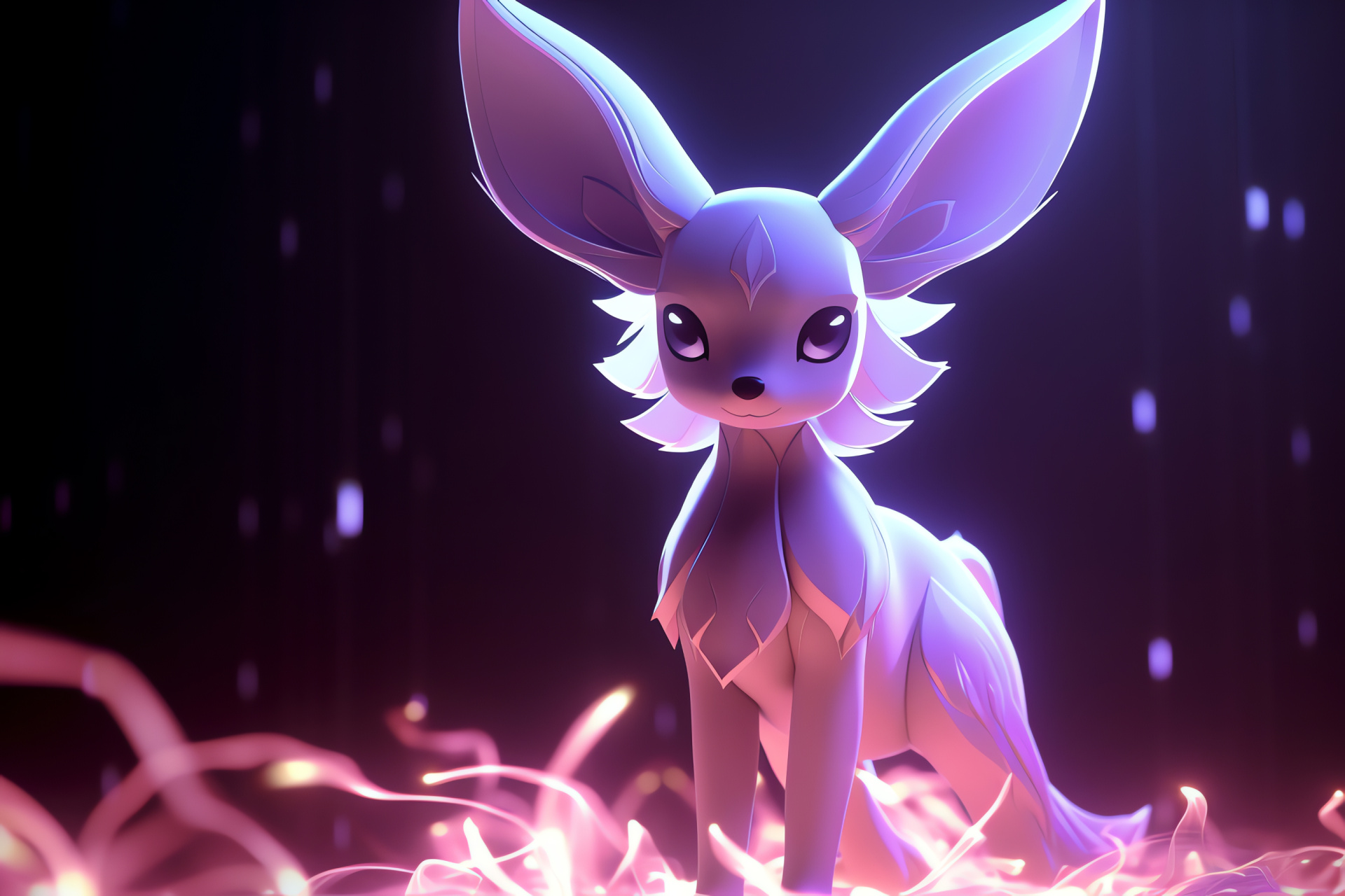 Espeon depiction, clairvoyant kind, Eevee metamorphosis, mauve pelt, emerald orbs, HD Desktop Wallpaper