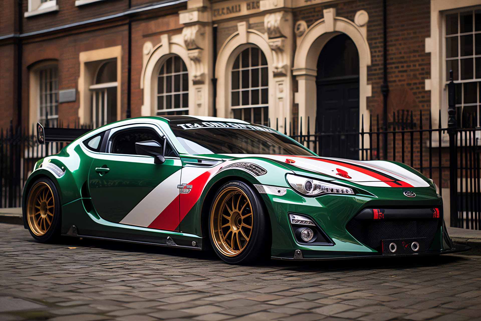 British motif, Scion FRS Rocket Bunny, London's charm, Iconic green, UK symbolic wrap, HD Desktop Wallpaper