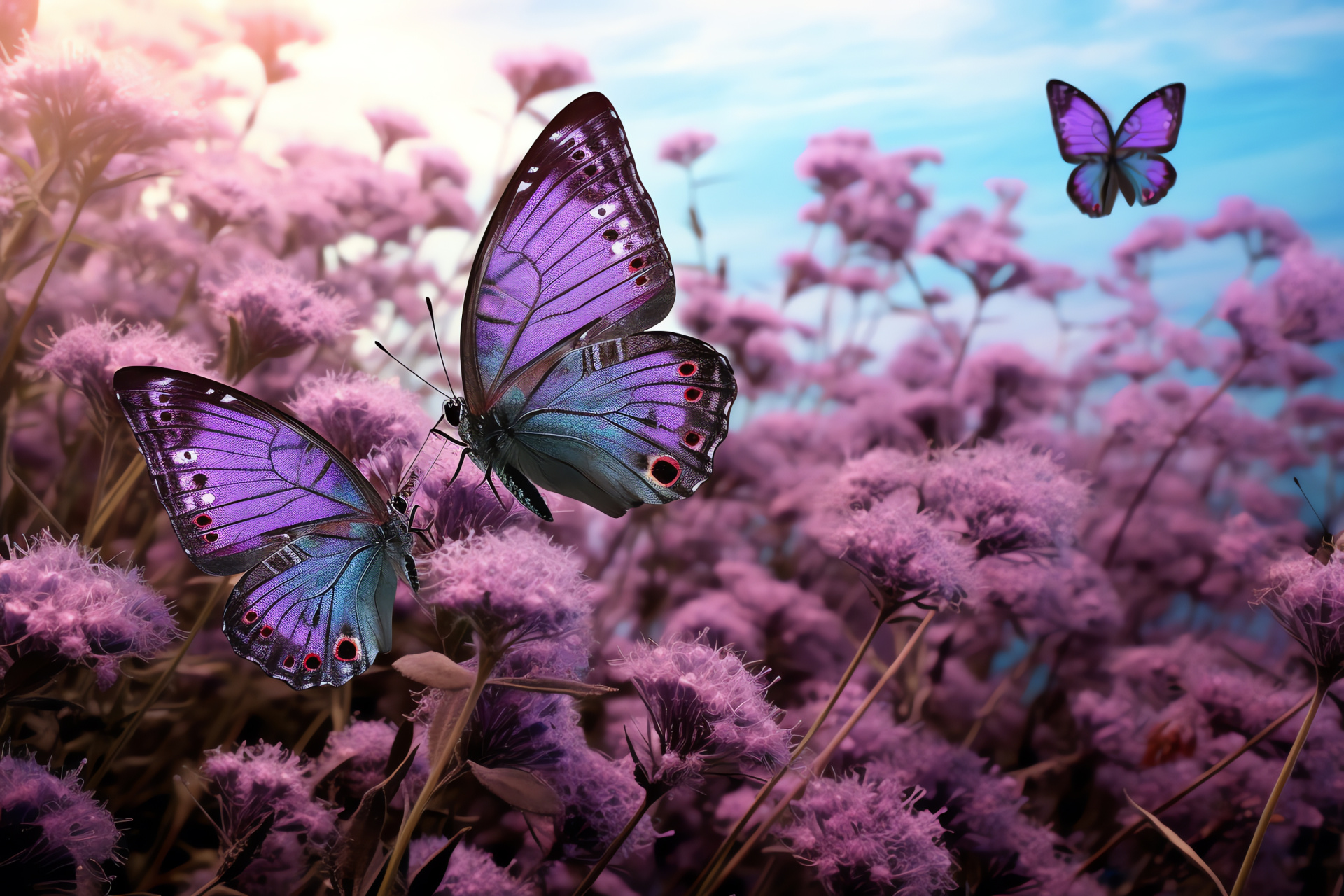 Purple Hairstreak, iridescence display, flower visitor, meadow inhabitant, aroma of lavender, HD Desktop Image