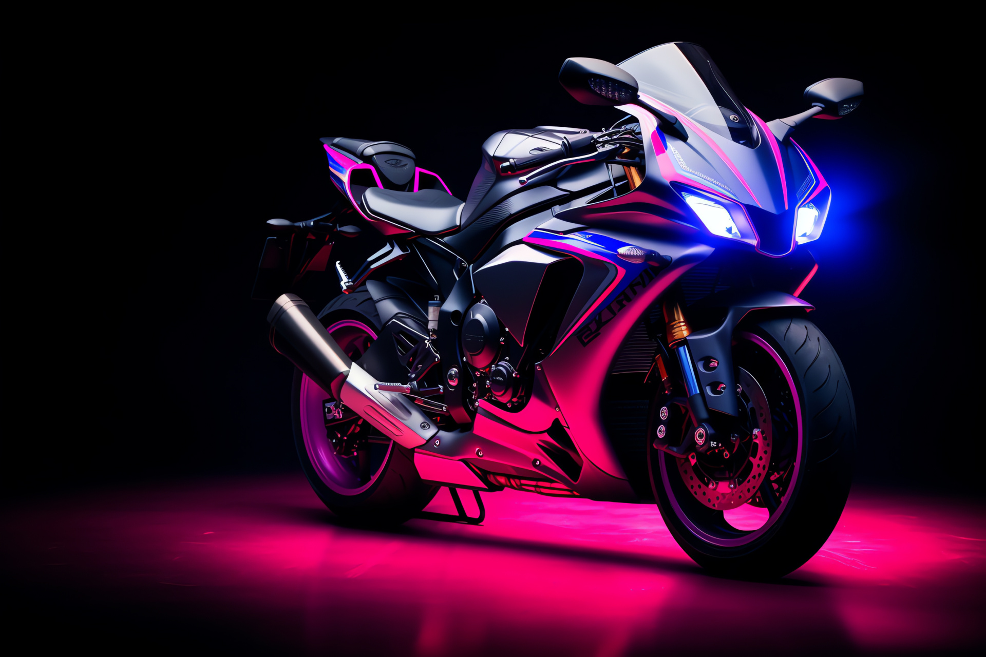 Yamaha R1 performance, Rider technology, Sporty silhouette, Glowing embellishments, Luminous accents, HD Desktop Image