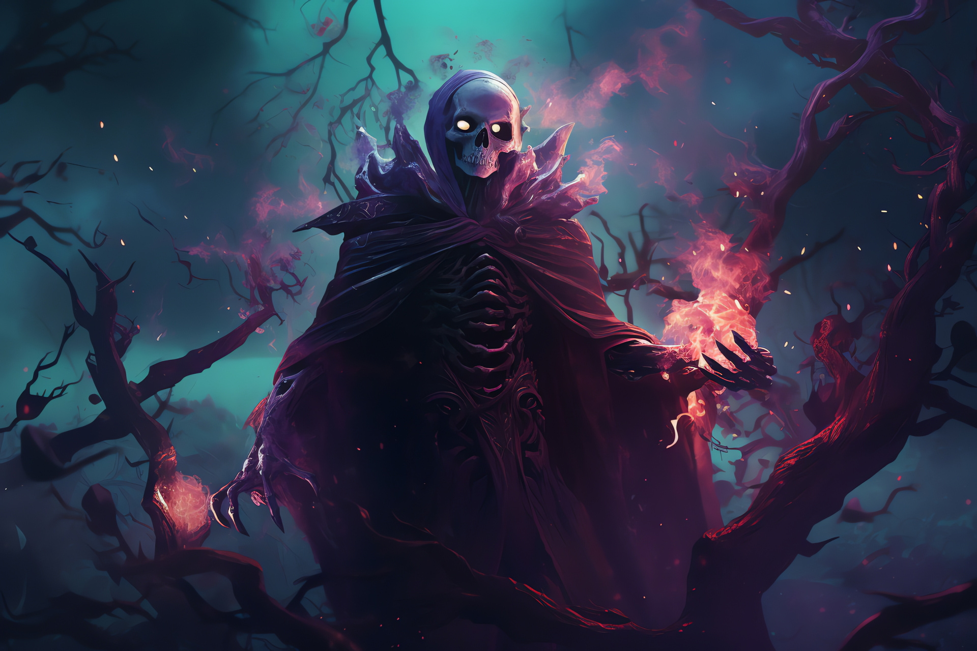 Undead Warlock, Gaming fantasy, Ossuary setting, Ghastly apparitions, Necromancy, HD Desktop Wallpaper