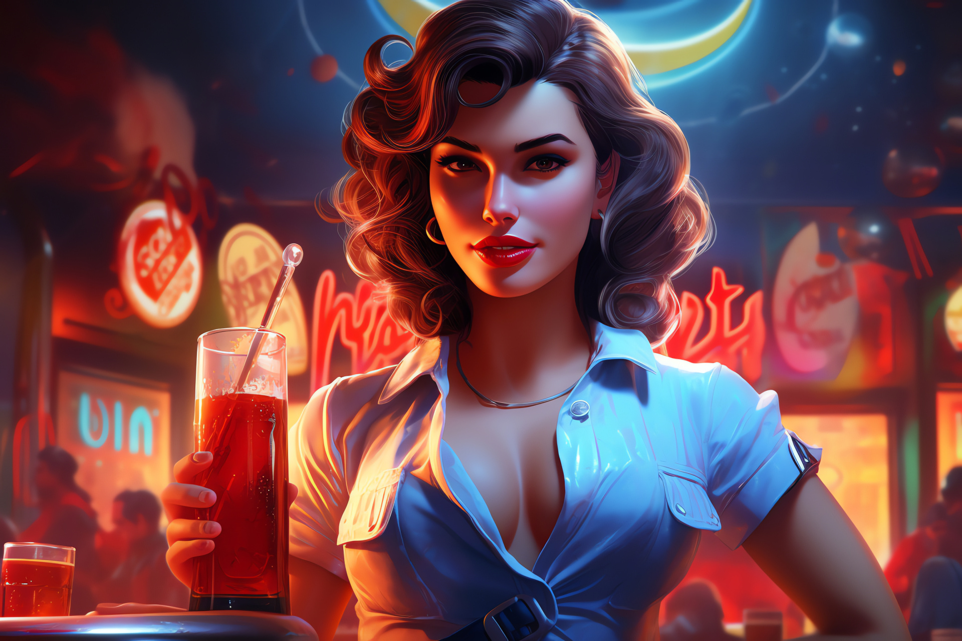 Fallout beverage, Retro-futuristic setting, Service personnel, Refreshing drink, Post-war culture, HD Desktop Wallpaper